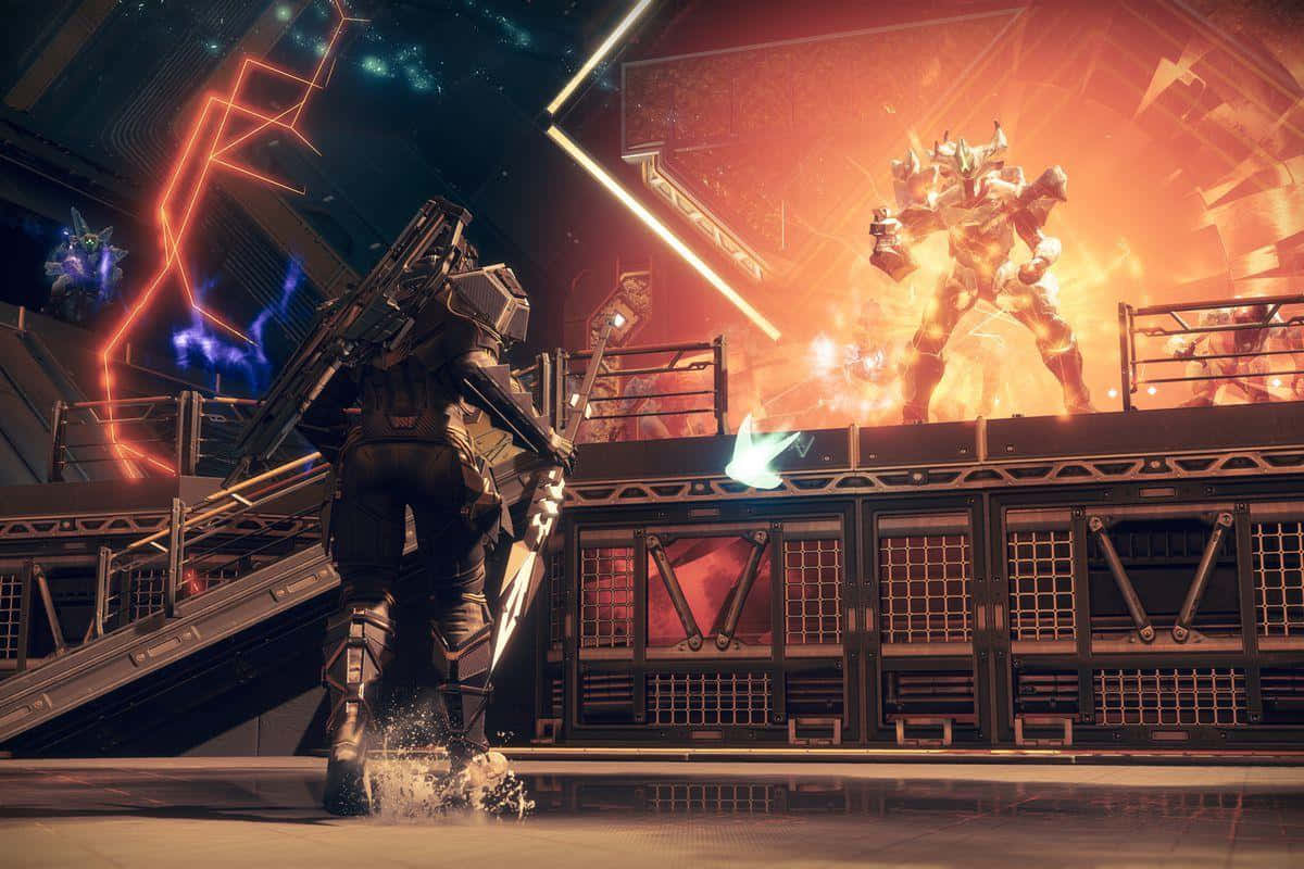 Destiny 2: Warmind, armored warrior, glowing giant mech, SD Desktop Wallpaper