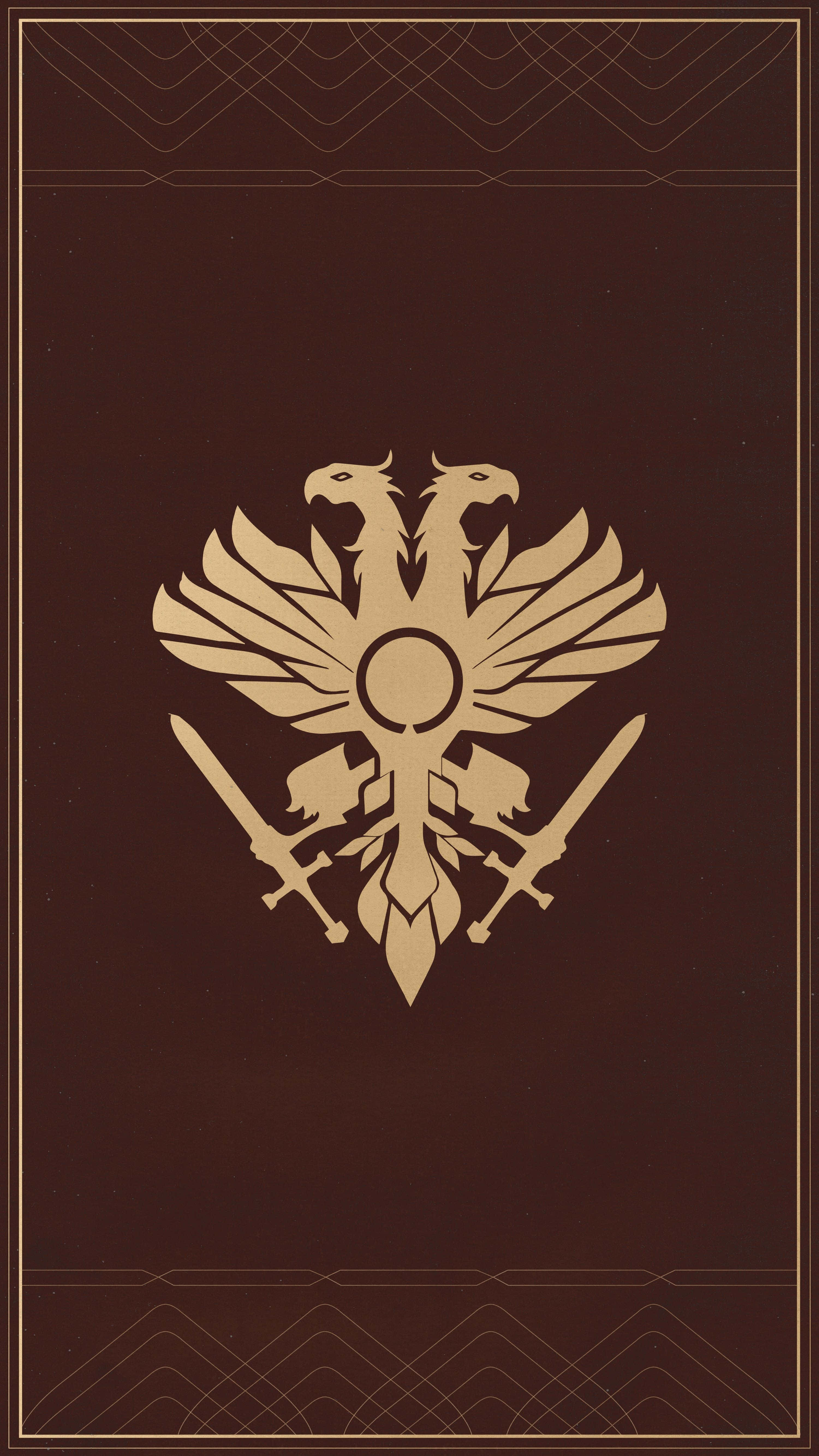 Destiny 2, golden double-headed eagle emblem, crossed swords, 5K Phone Wallpaper