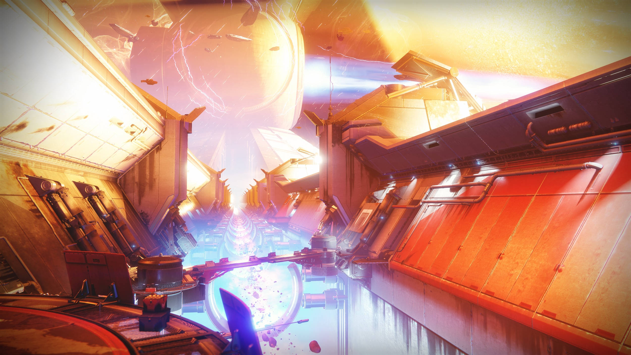 Destiny 2, spaceship corridor, warm orange light, Full HD Desktop Wallpaper