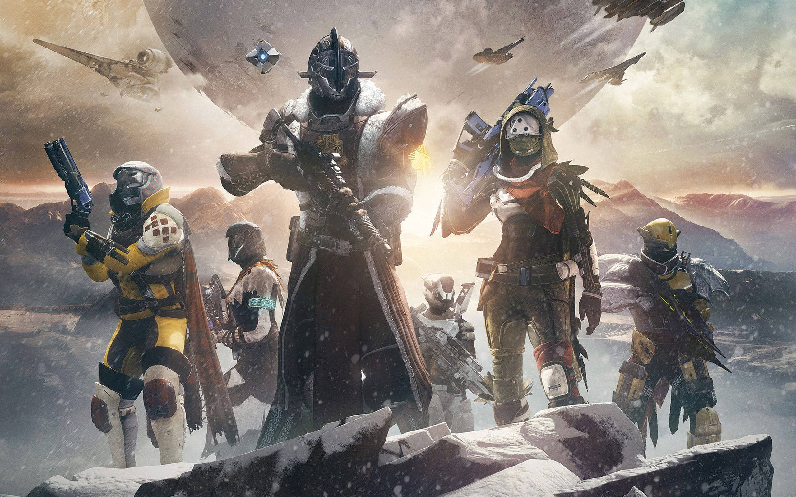 Destiny 2, armored space warriors, snowy mountain peak, 2K Desktop Wallpaper