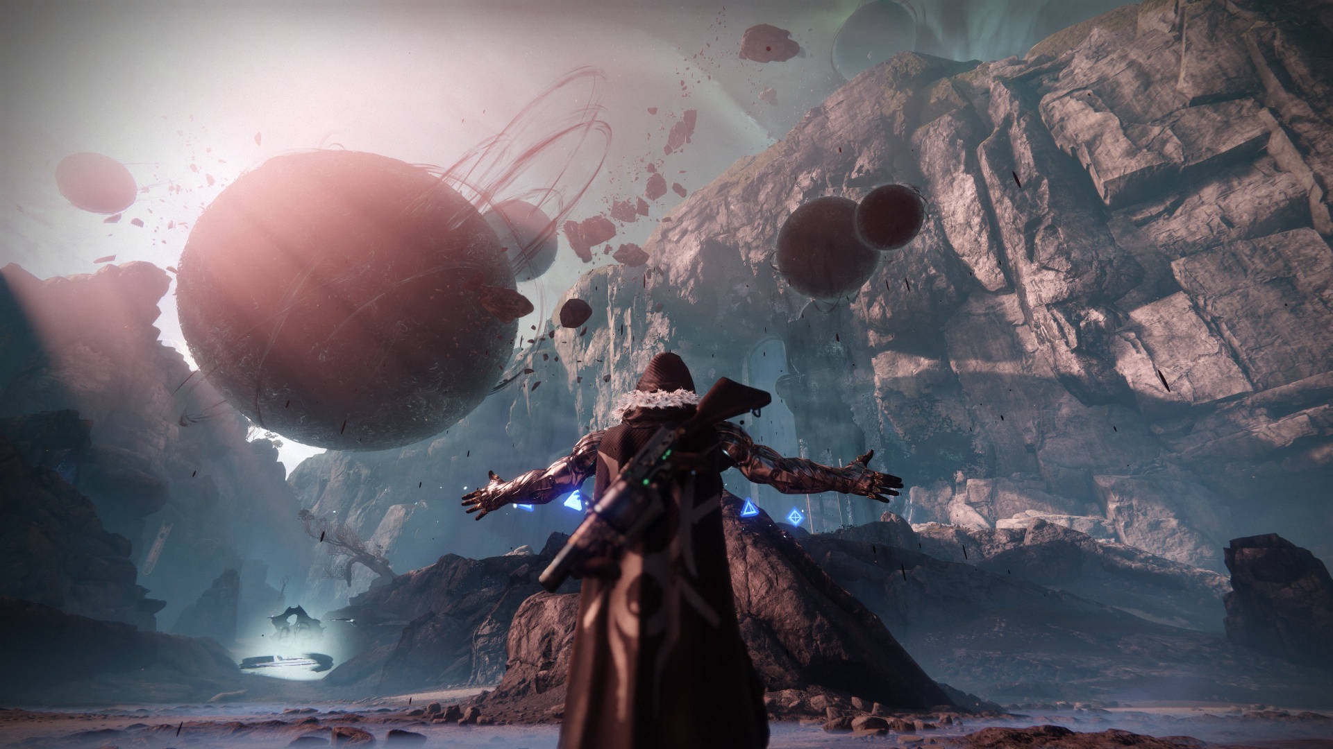 Destiny 4K, armored figure, colossal floating planets, Full HD Desktop Wallpaper
