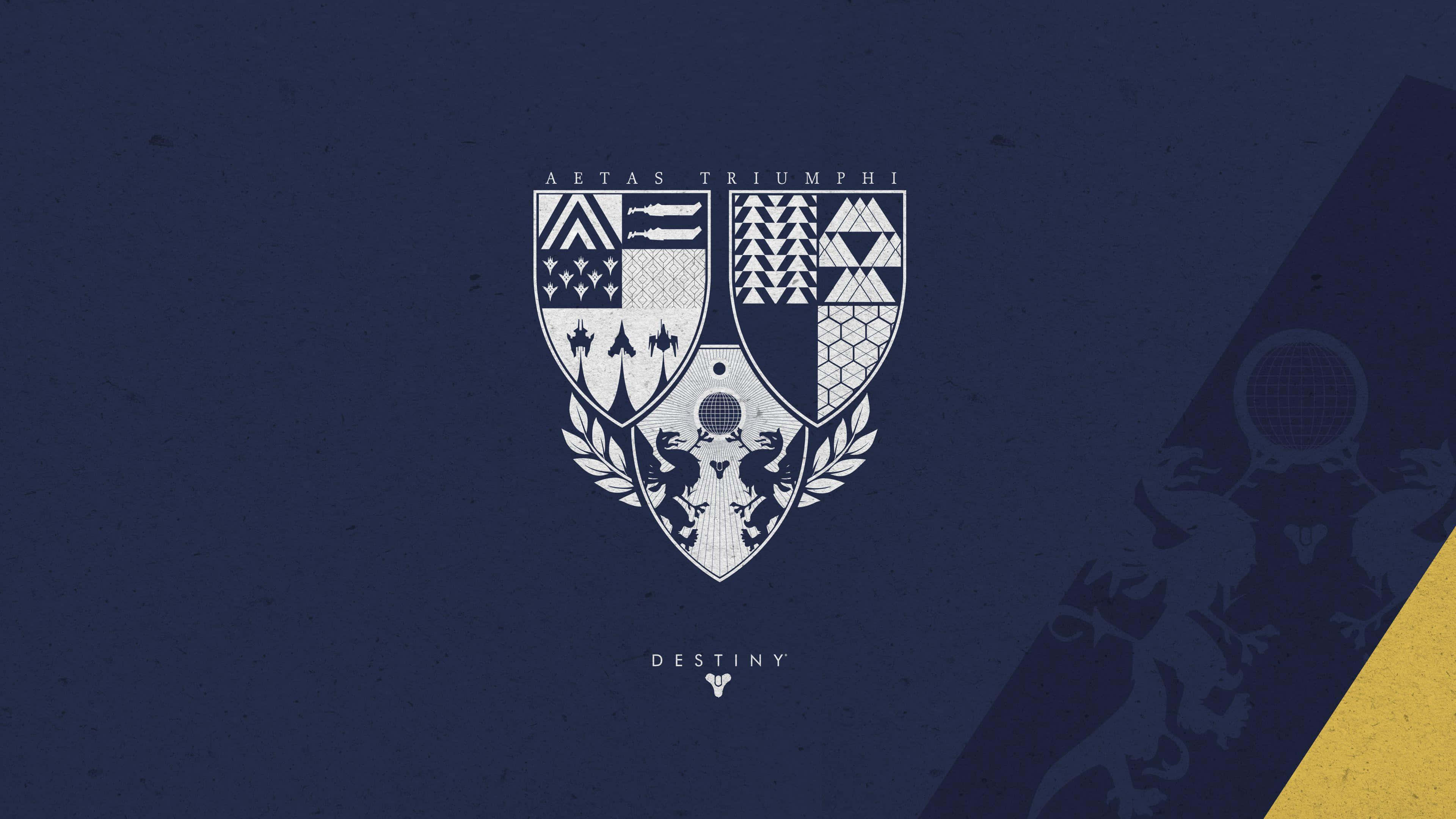 Destiny, white heraldic shield, geometric patterns, 4K Desktop Wallpaper