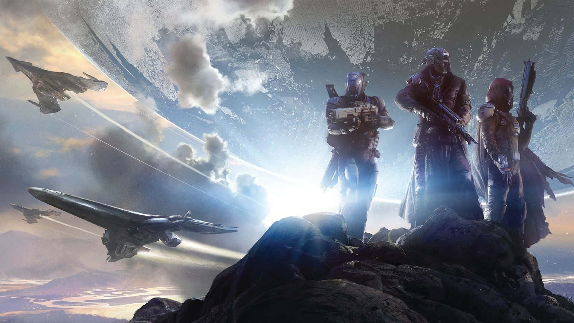 Destiny Characters, rocky outcrop, planet, Full HD Desktop Wallpaper