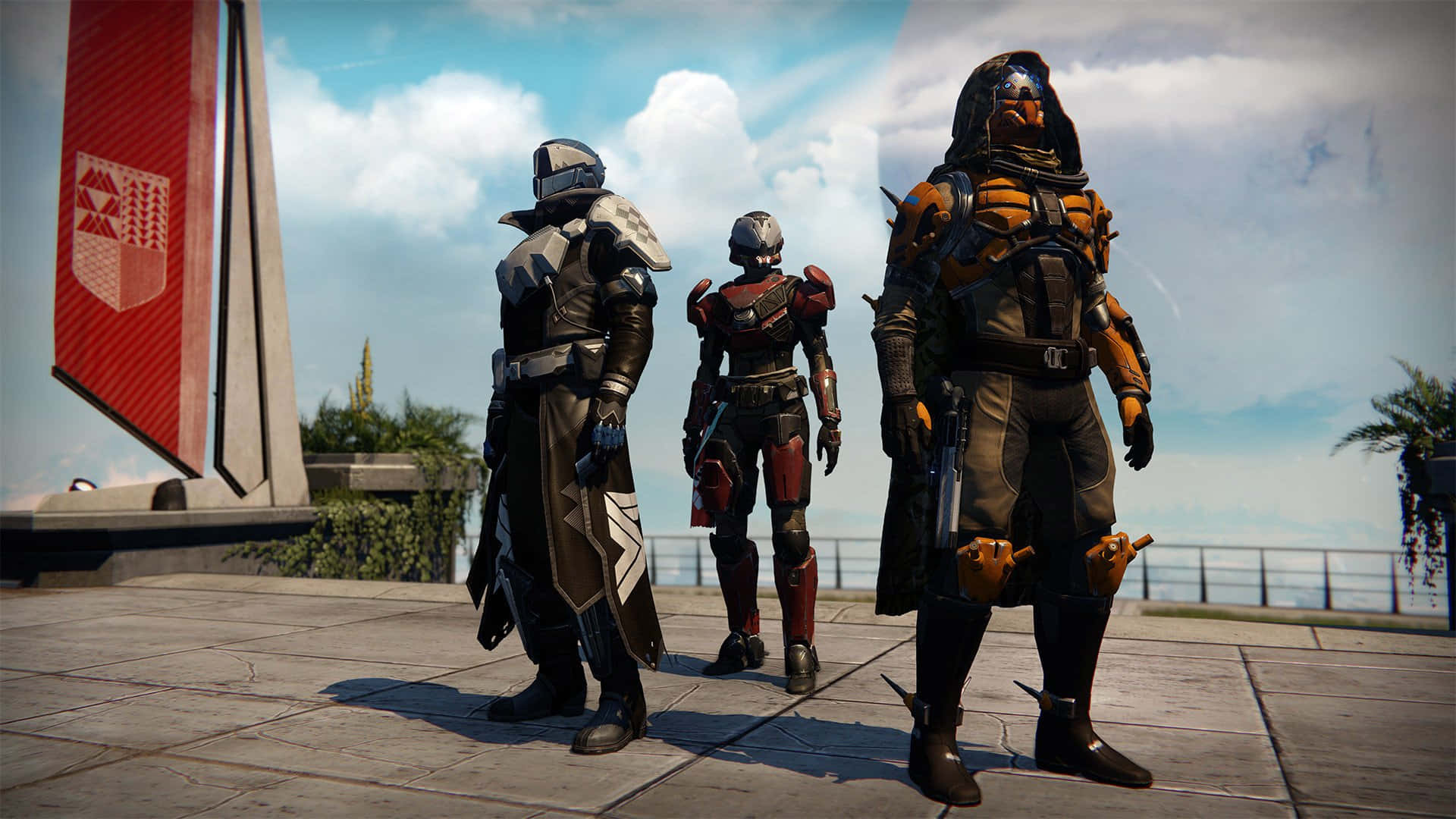 Destiny Characters, space marines, sunlit plaza, Full HD Desktop Wallpaper