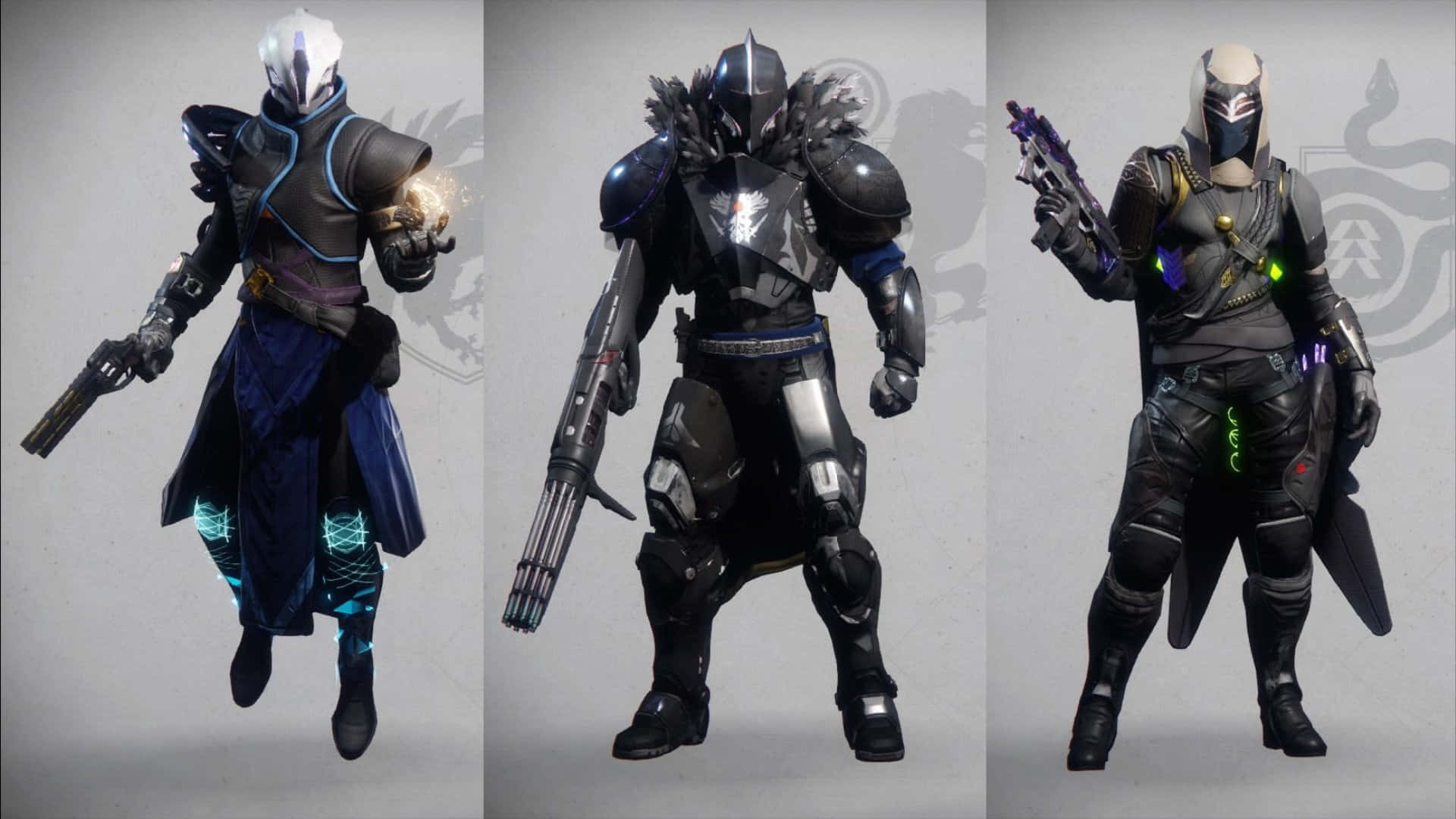Destiny Characters, futuristic warriors, dark gear, Full HD Desktop Wallpaper