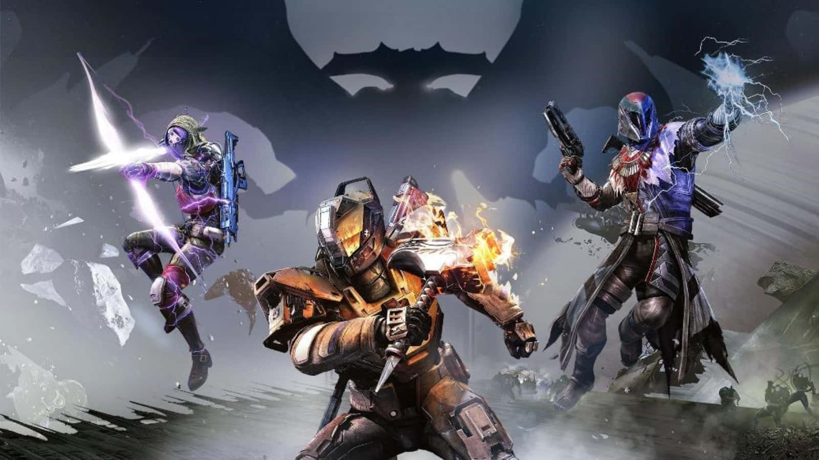 Destiny Characters, armored warriors, electric and fiery attacks, HD Desktop Wallpaper