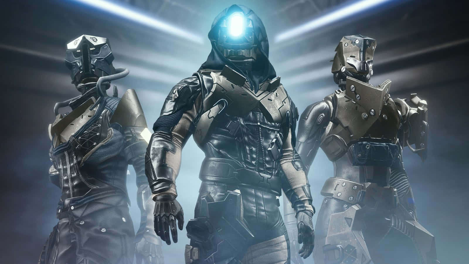 Destiny Characters, armored futuristic warriors, dimly lit arena, HD Desktop Wallpaper
