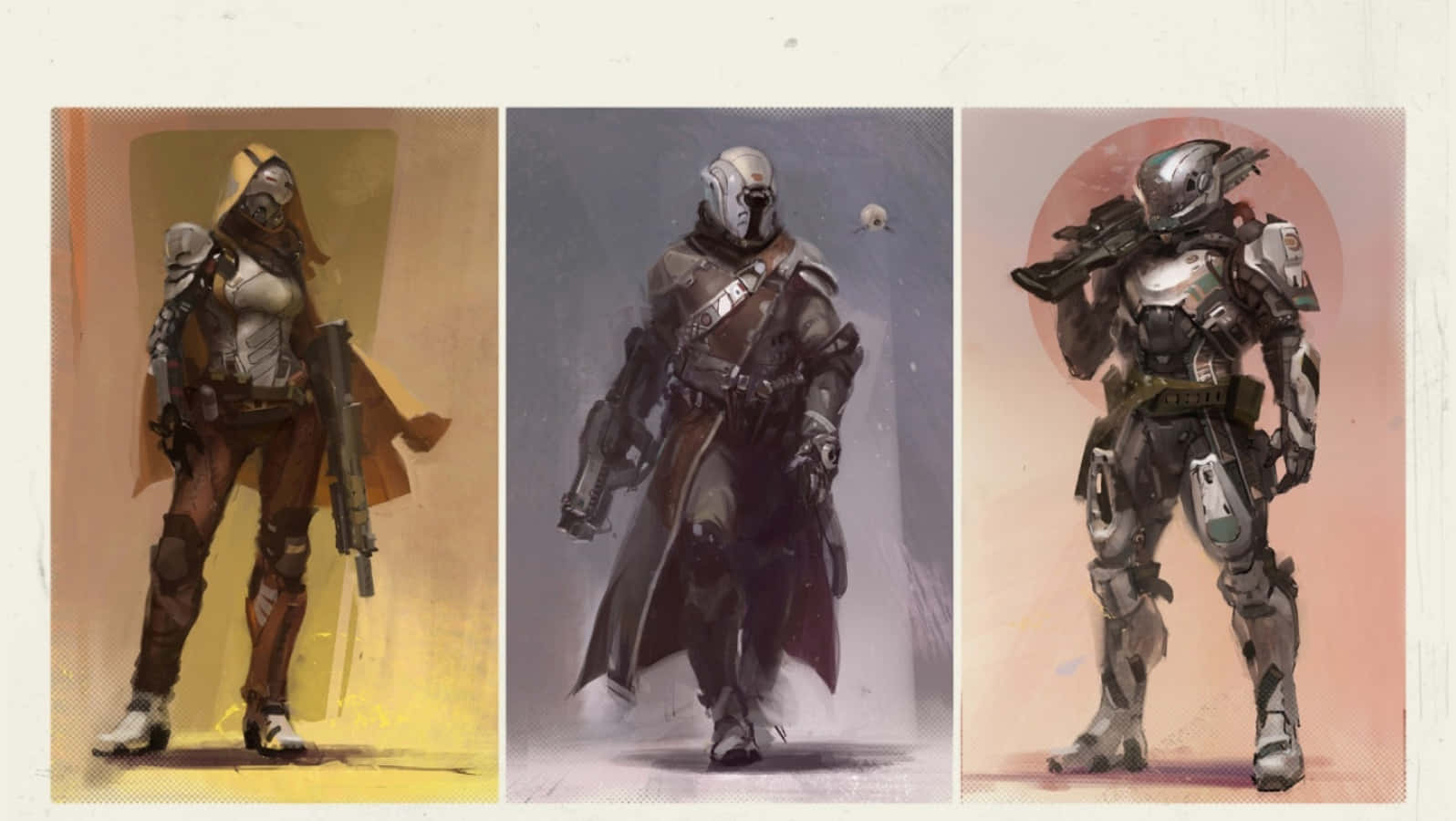 Destiny Characters, armored sci-fi warriors, unique gear, HD Desktop Wallpaper