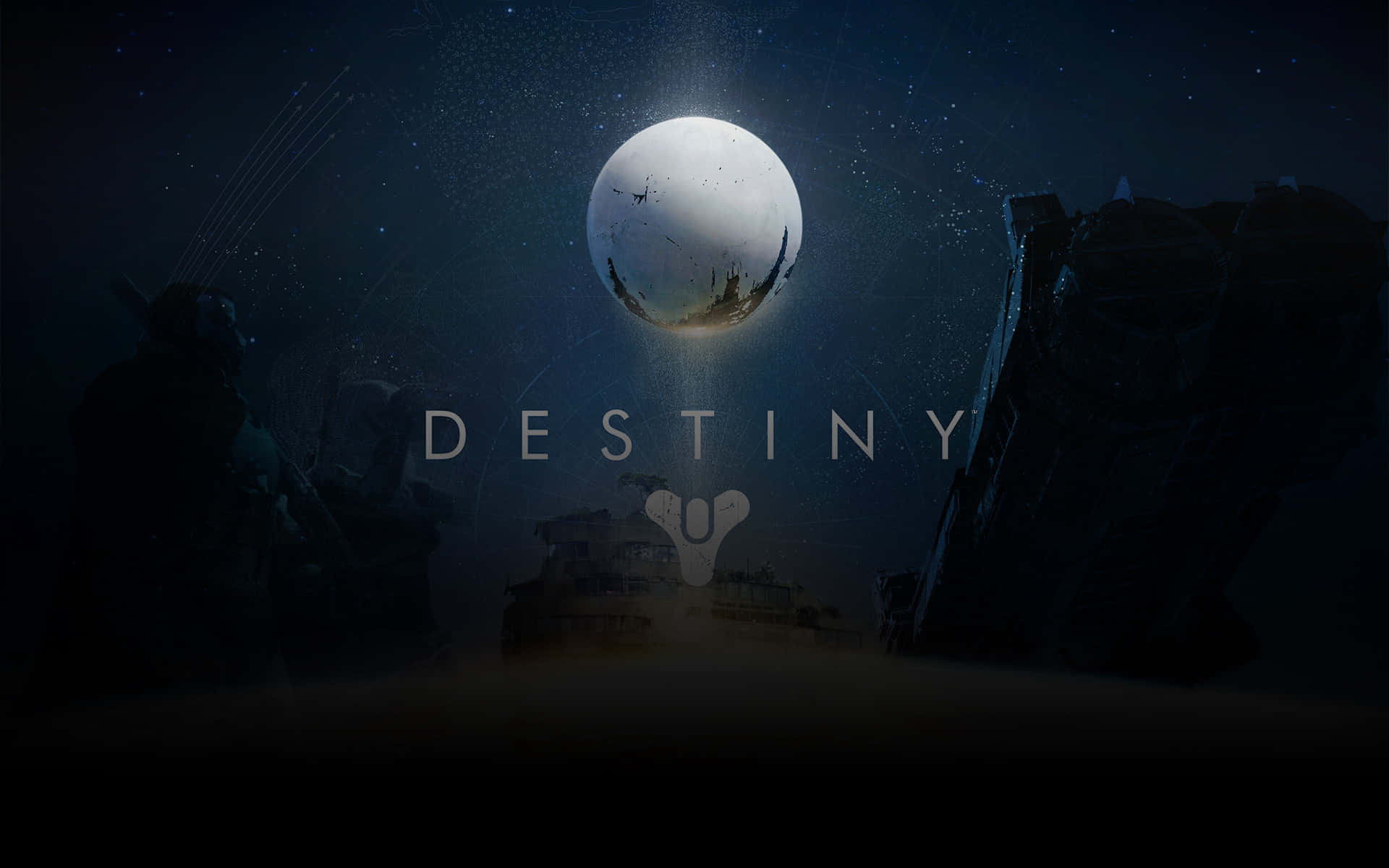 Destiny Logo, Dark Moon, glowing moon, Full HD Desktop Wallpaper