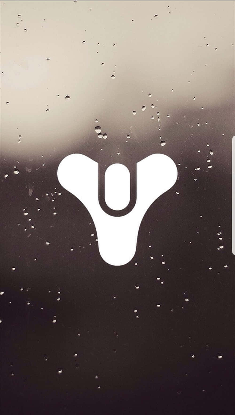 Destiny Logo, white logo, rain-speckled window, HD Phone Wallpaper