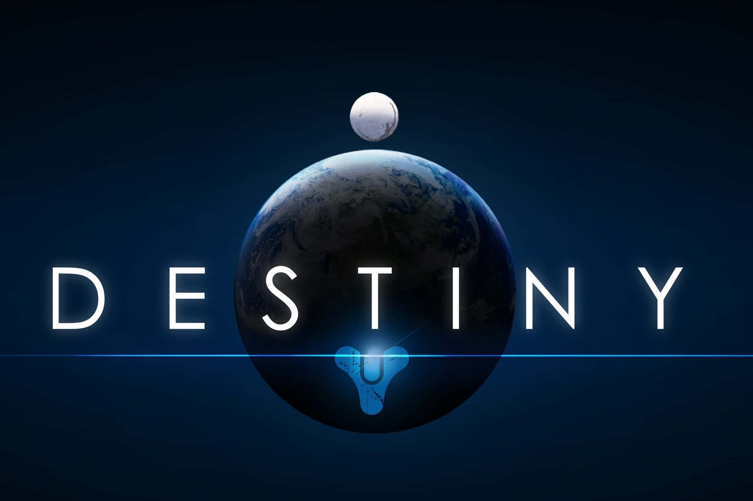 Destiny Logo, glowing blue planet, moon, Full HD Desktop Wallpaper