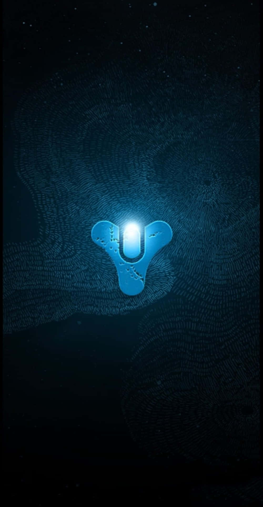 Neon Blue Destiny Logo, glowing blue letter U symbol, dark cosmic background, Full HD Phone Wallpaper