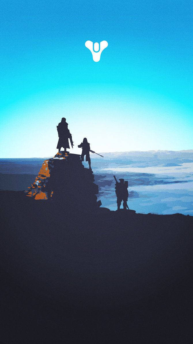 Destiny, silhouetted warriors, cliff, SD Phone Wallpaper