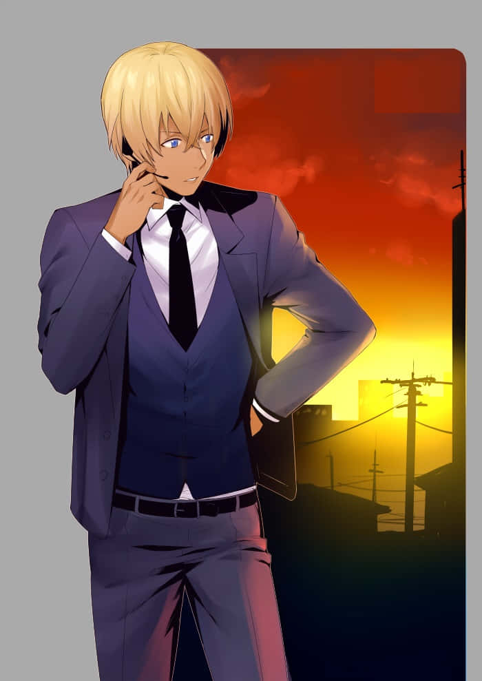 Detective Conan, Rei Furuya, fiery sunset cityscape, SD Phone Wallpaper