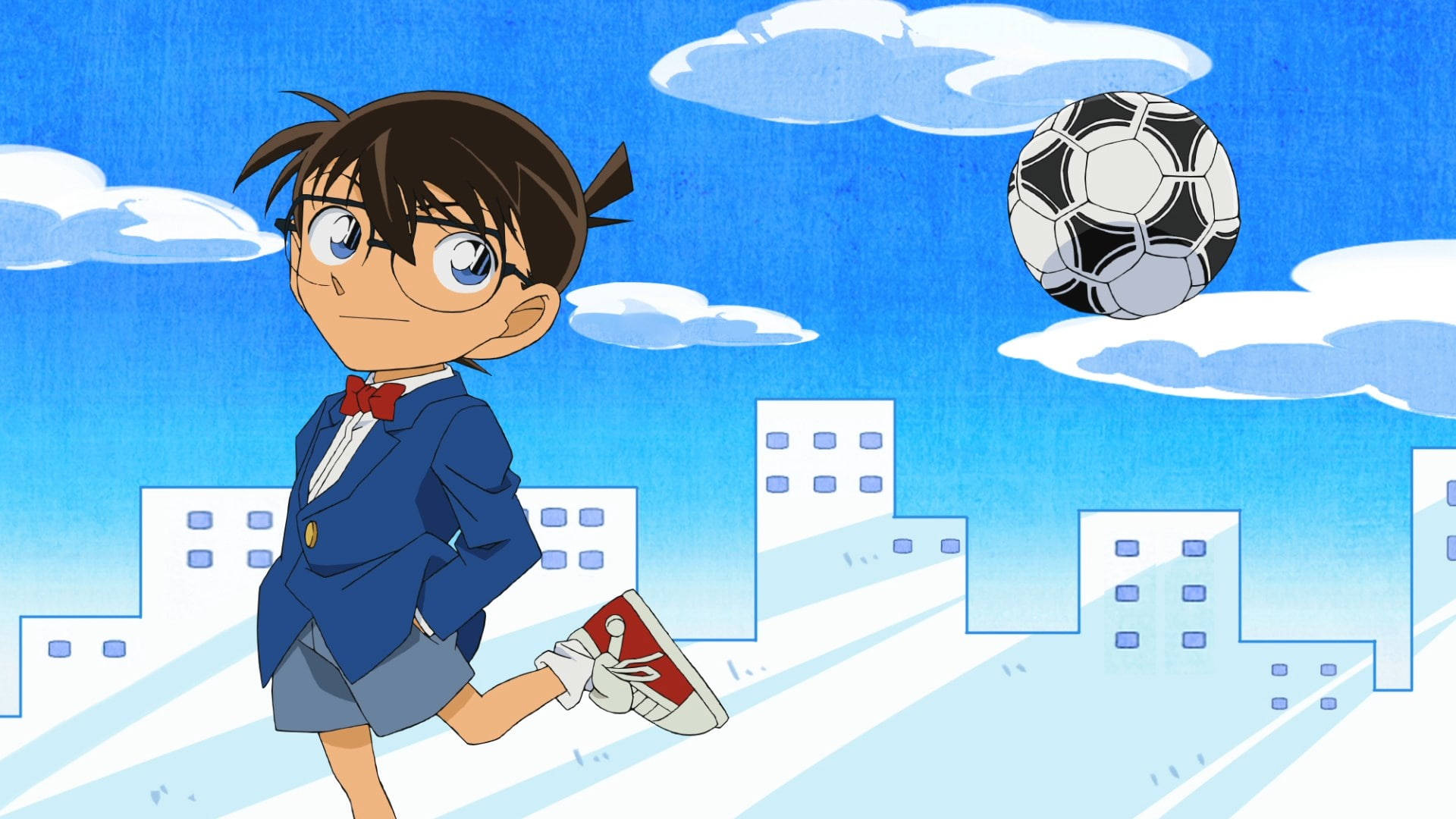 Detective Conan, soccer ball, blue suit, Full HD Desktop Wallpaper