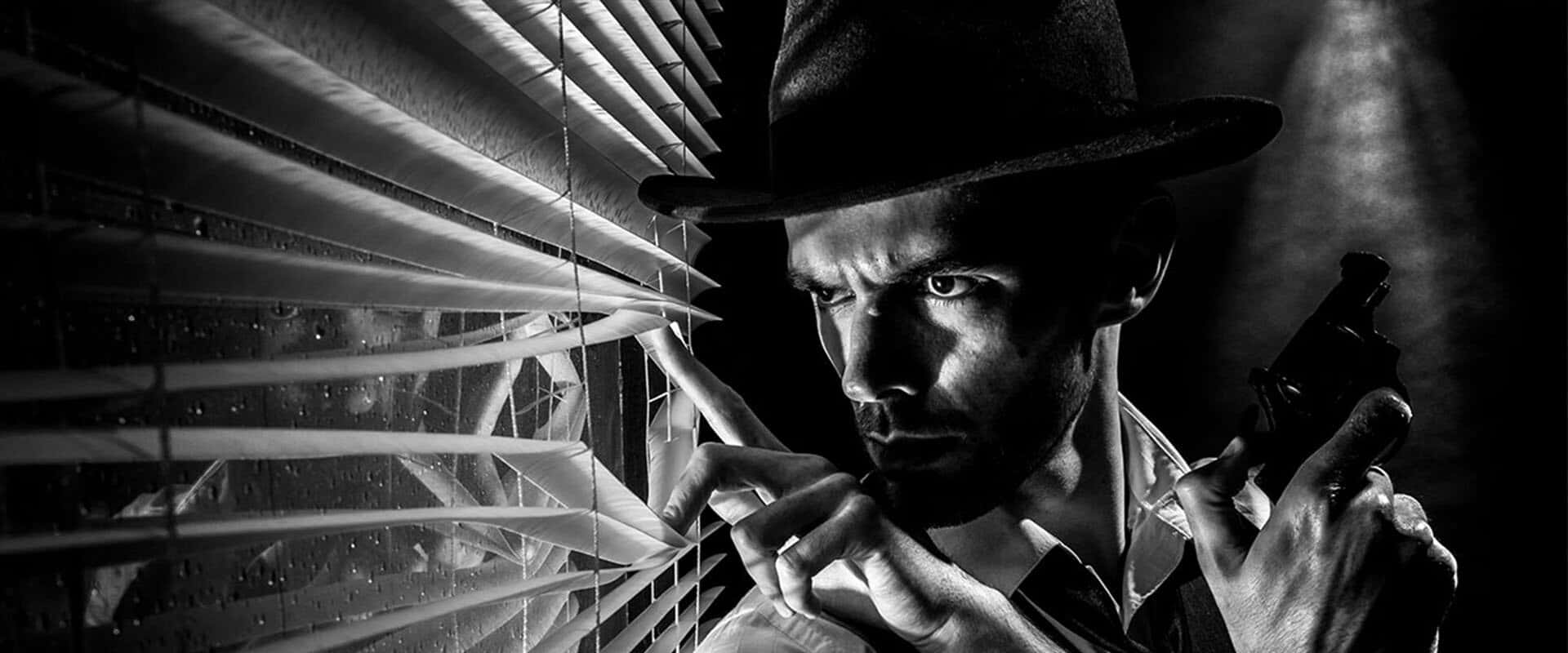 film noir, fedora, gun, Full HD Desktop Wallpaper