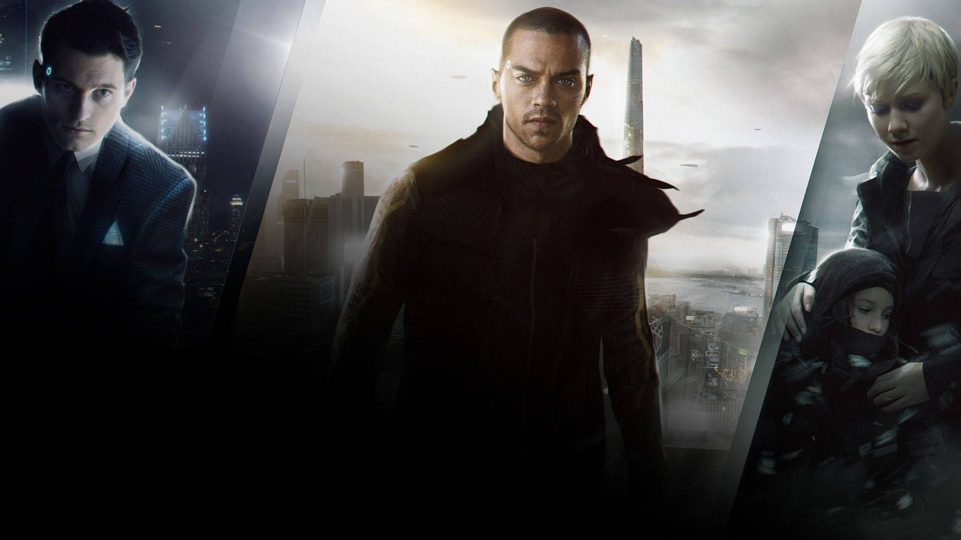 Detroit Become Human, three characters, fractured urban scene, Full HD Desktop Wallpaper