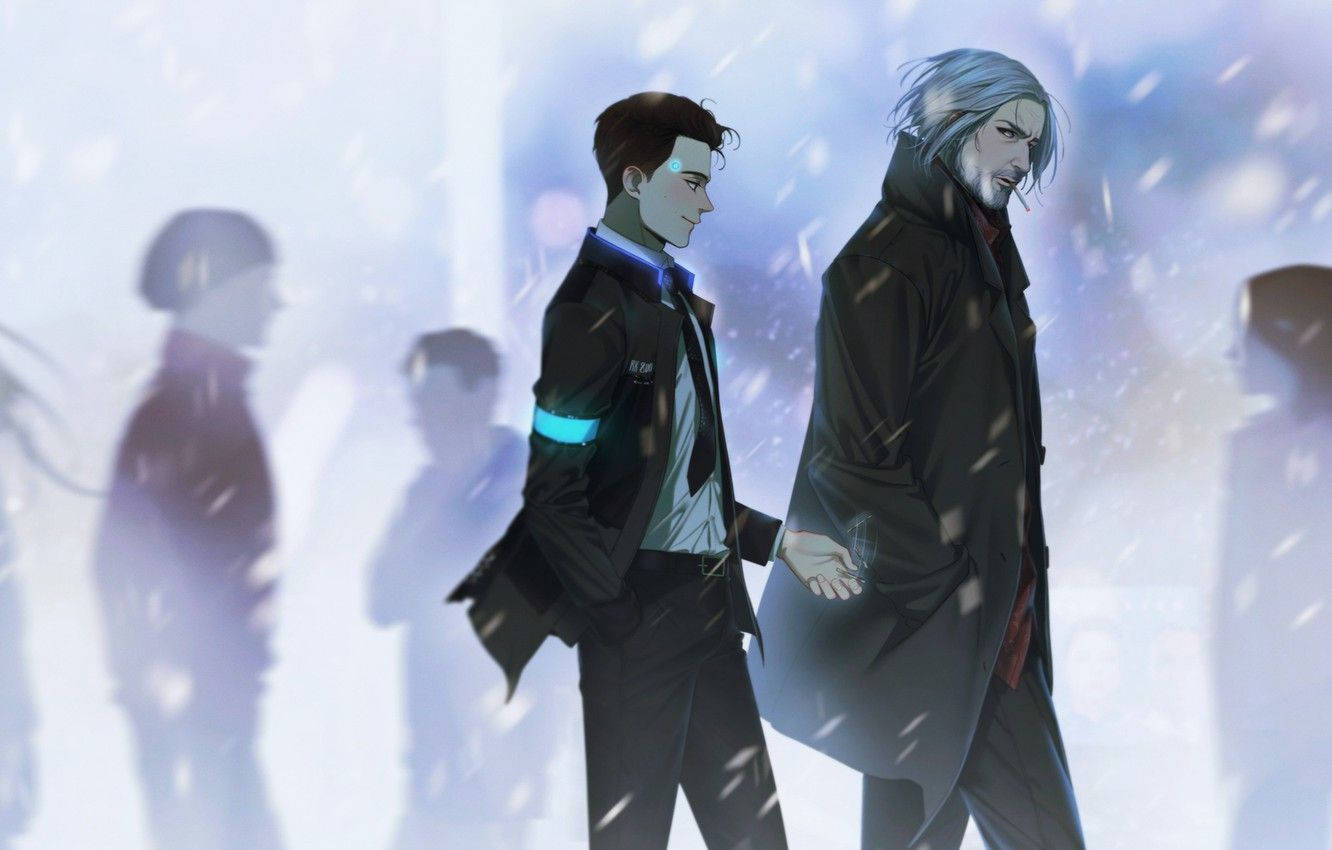 Detroit Become Human, anime men, snowy cityscape, HD Desktop Wallpaper