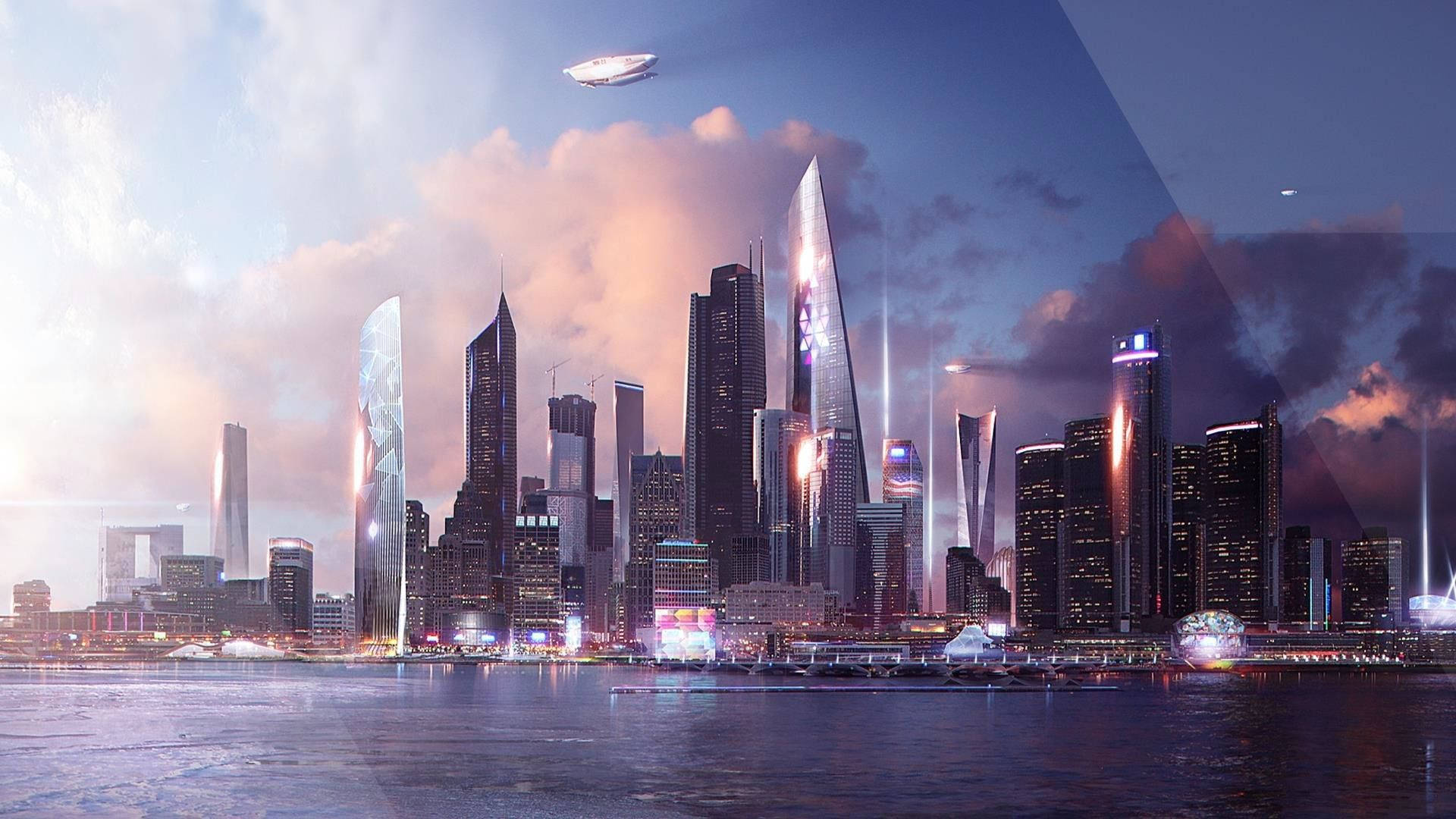 Detroit Become Human, city skyline, dusk, Full HD Desktop Wallpaper