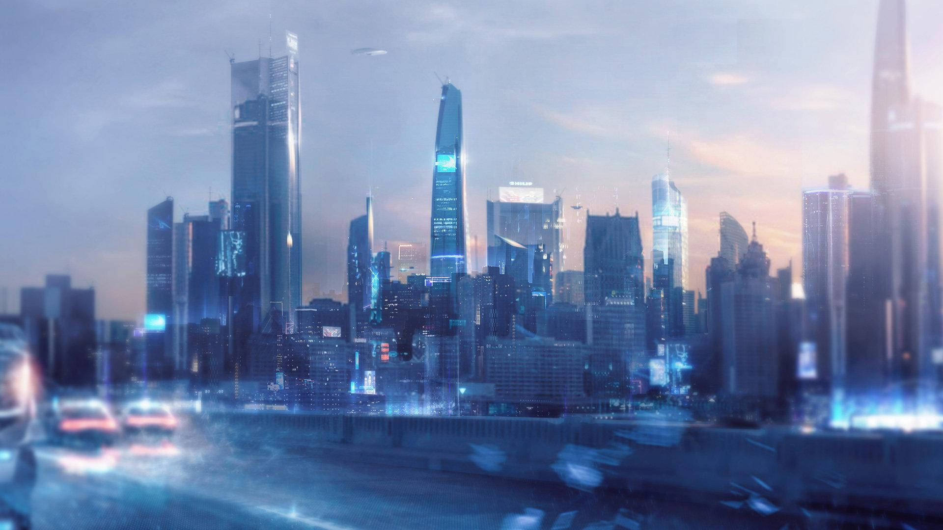 Detroit Become Human, futuristic city skyline, dusk, Full HD Desktop Wallpaper