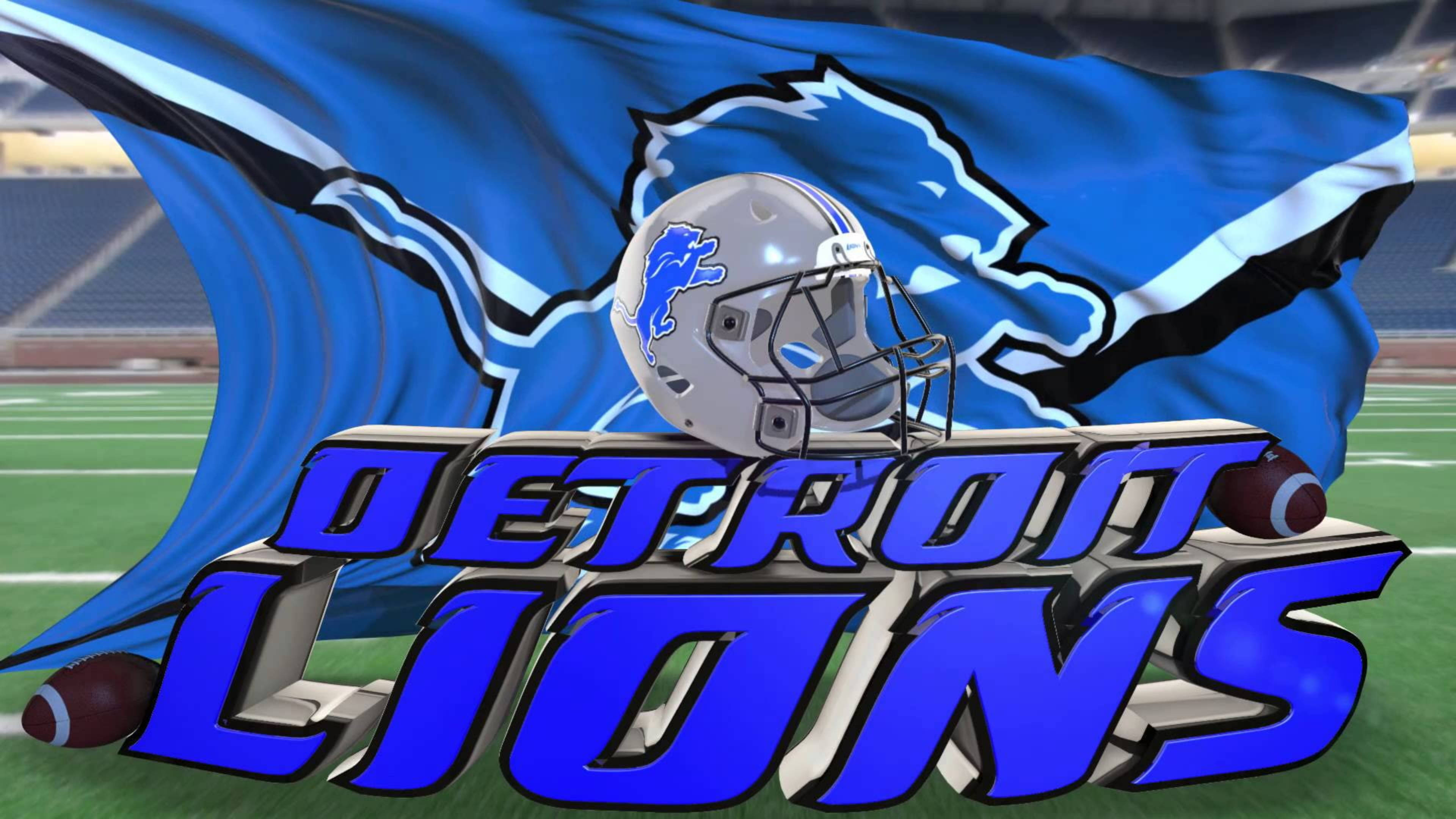 Detroit Lions, football helmet, bold blue 3D team letters, 4K Desktop Wallpaper