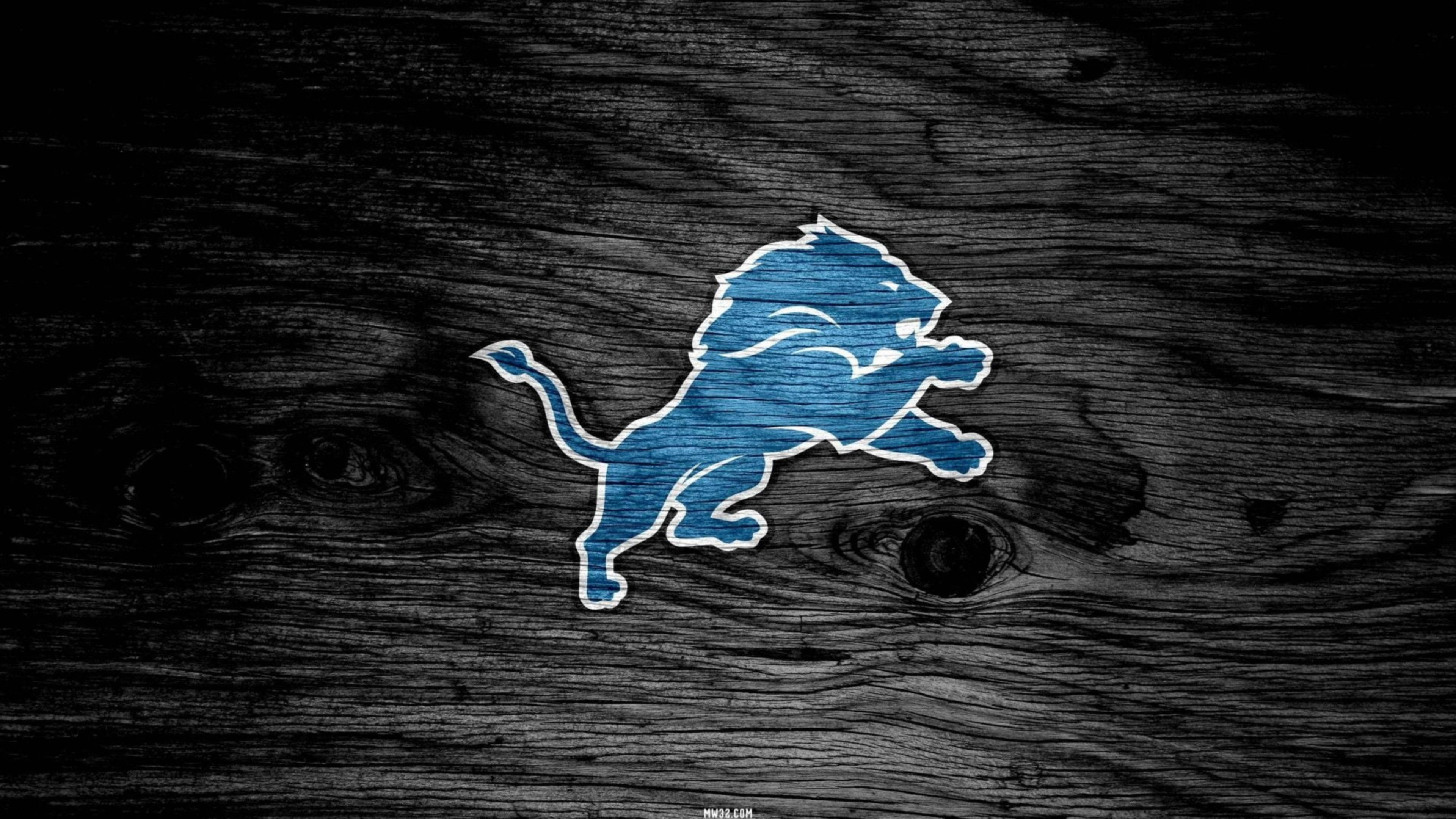 Detroit Lions, black logo, blue leaping lion, 4K Desktop Wallpaper
