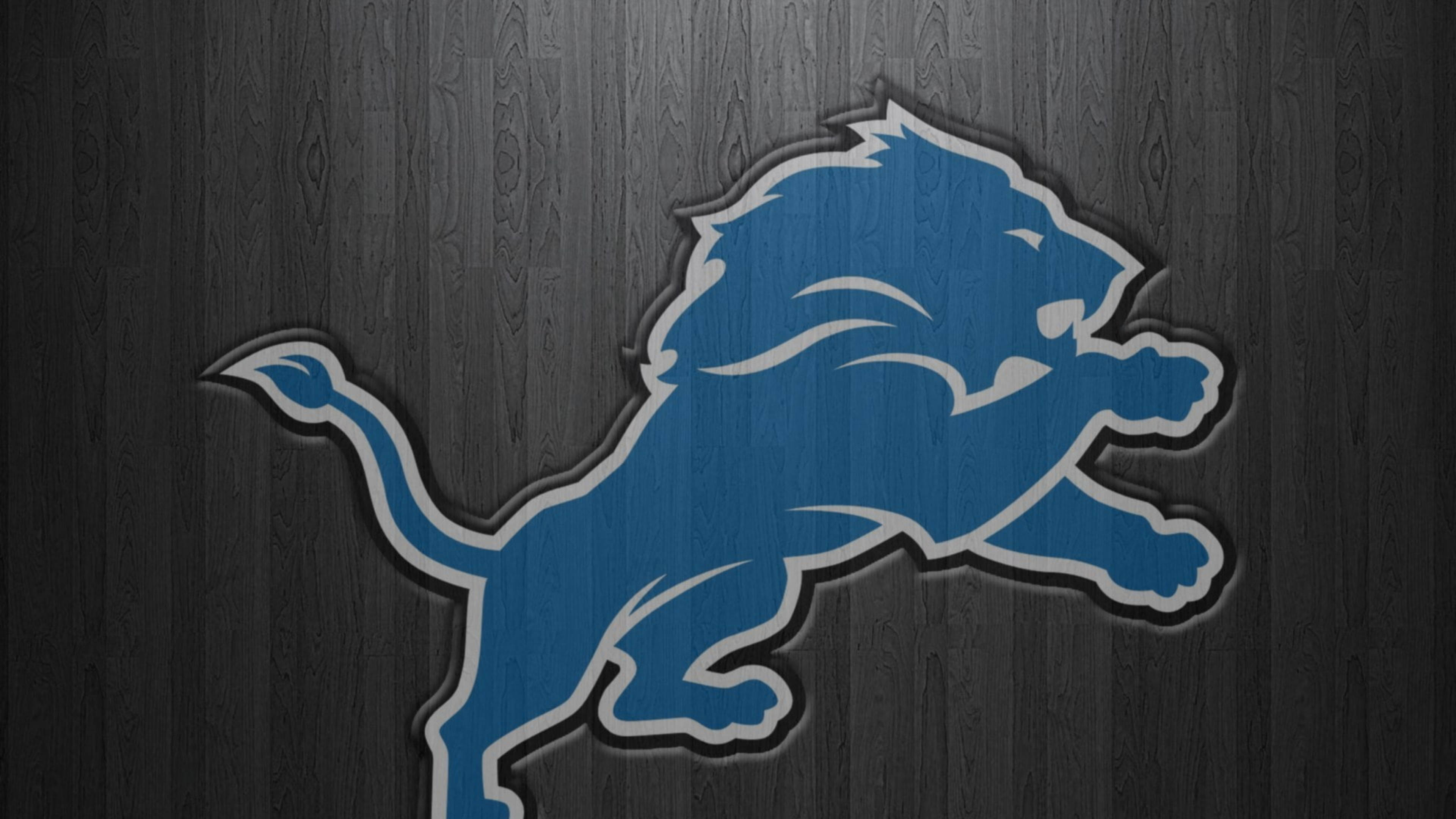 Detroit Lions, blue leaping lion logo, white outline, 4K Desktop Wallpaper