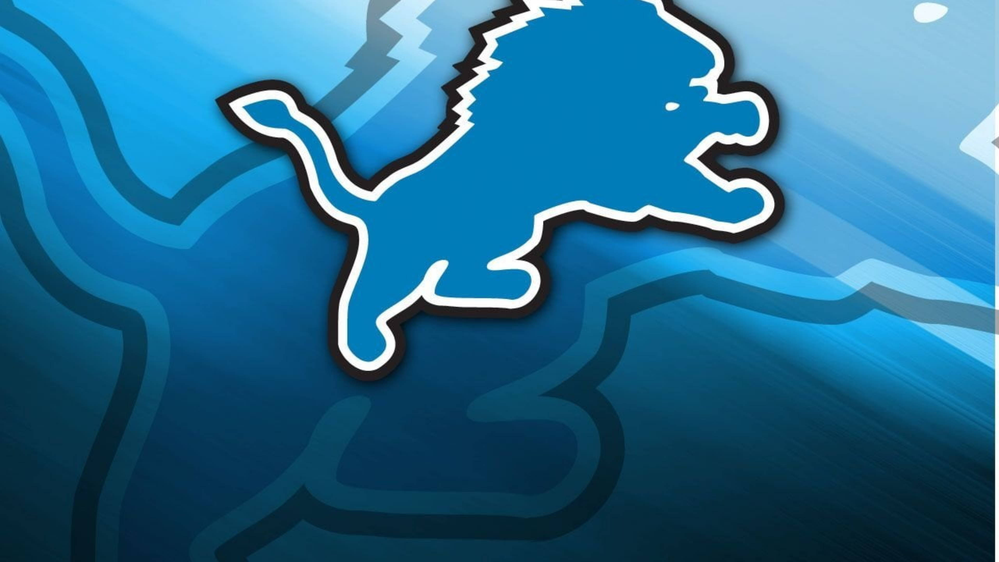 Detroit Lions, blue leaping lion logo, white outline, 4K Desktop Wallpaper