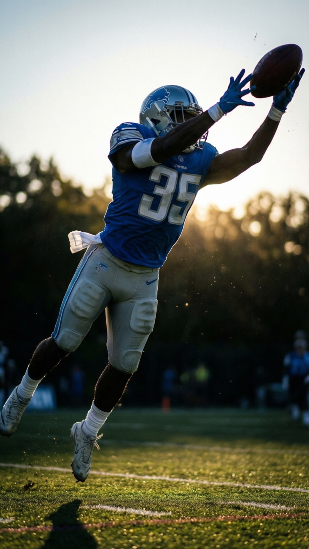 Sunlit Interception, blue jersey number 35, sunset, Full HD Phone Wallpaper