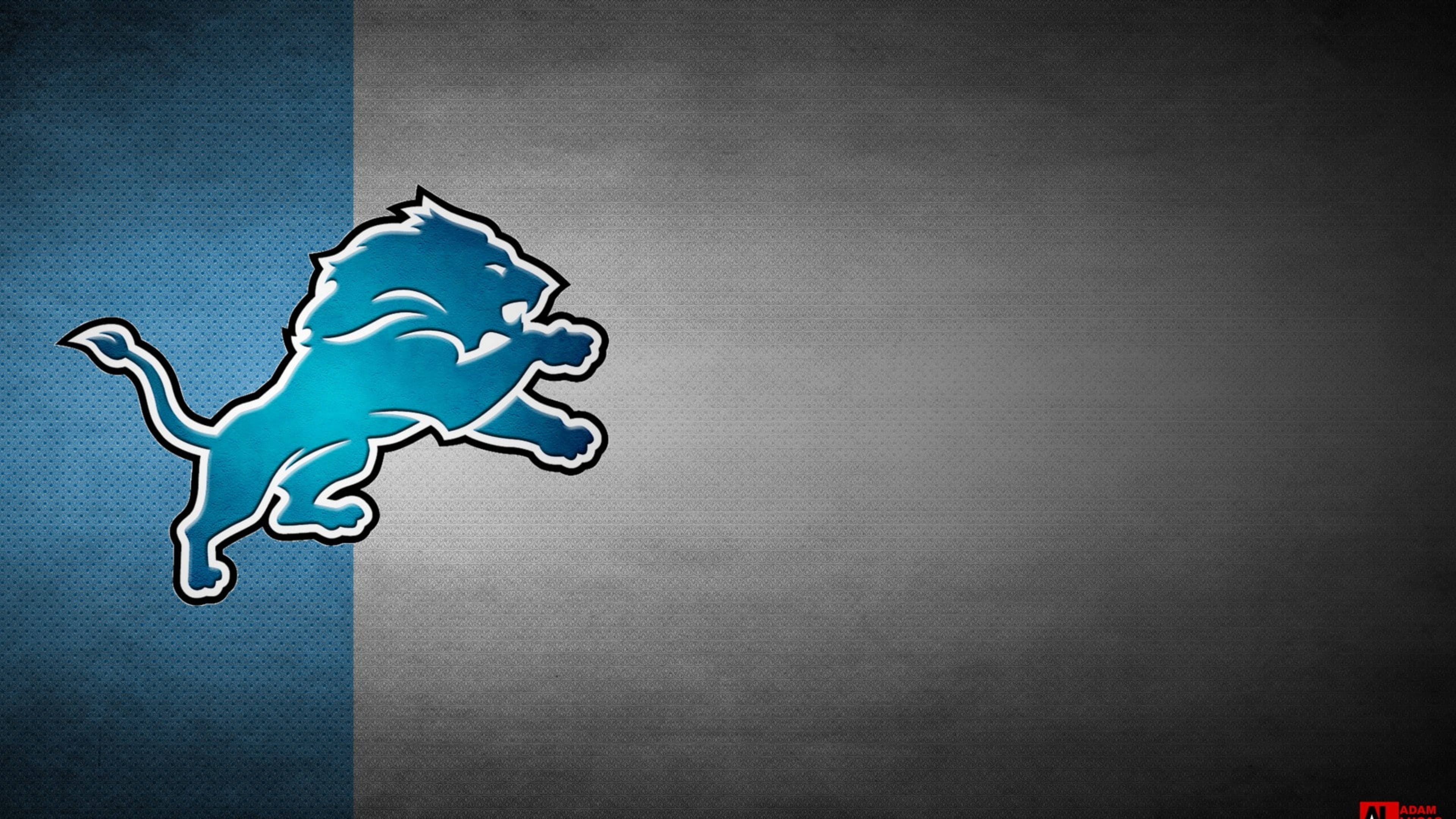 Detroit Lions, blue leaping lion logo, split blue and gray textured background, 4K Desktop Wallpaper