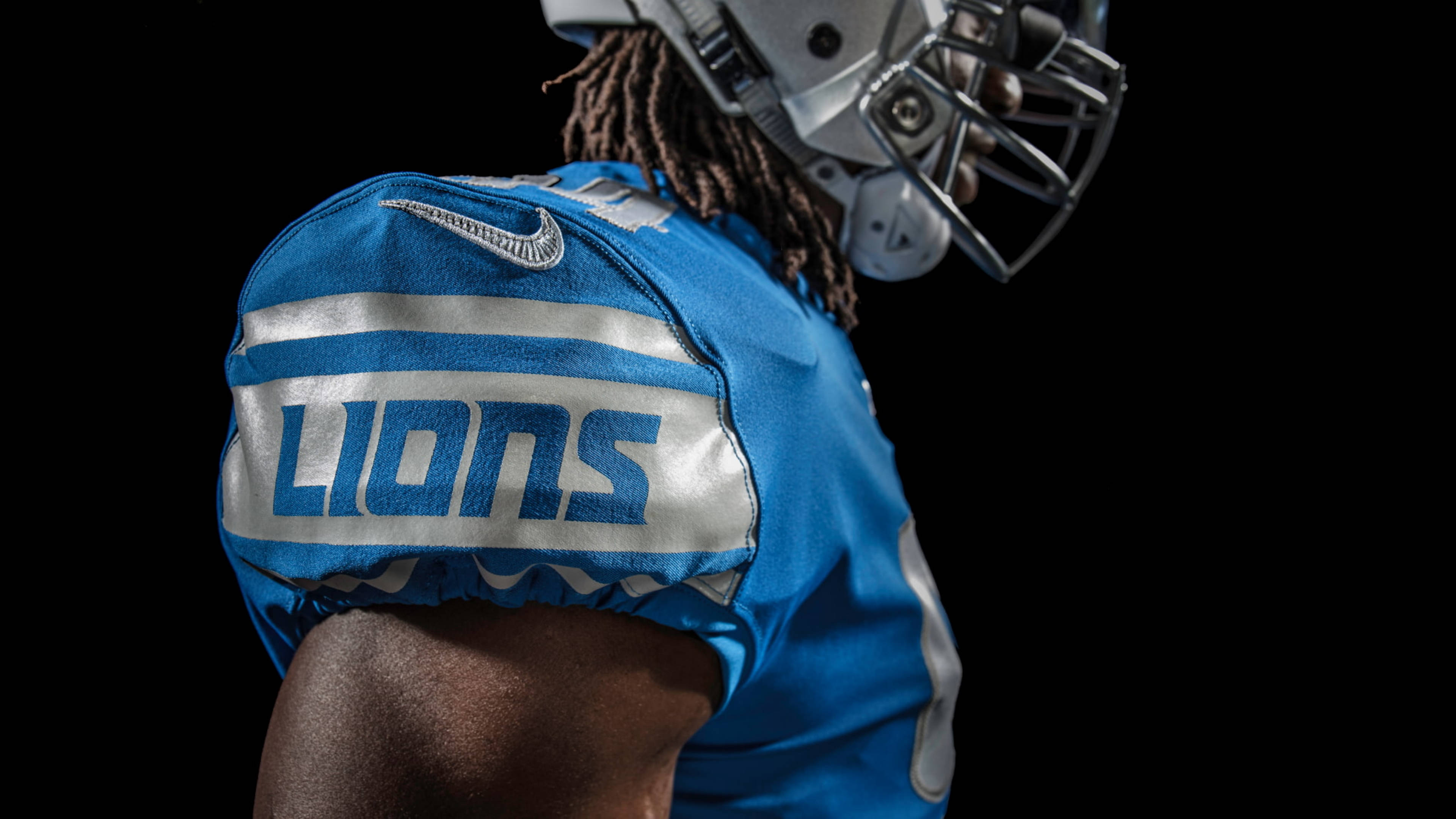 Detroit Lions, blue Lions jersey, helmet, 4K Desktop Wallpaper