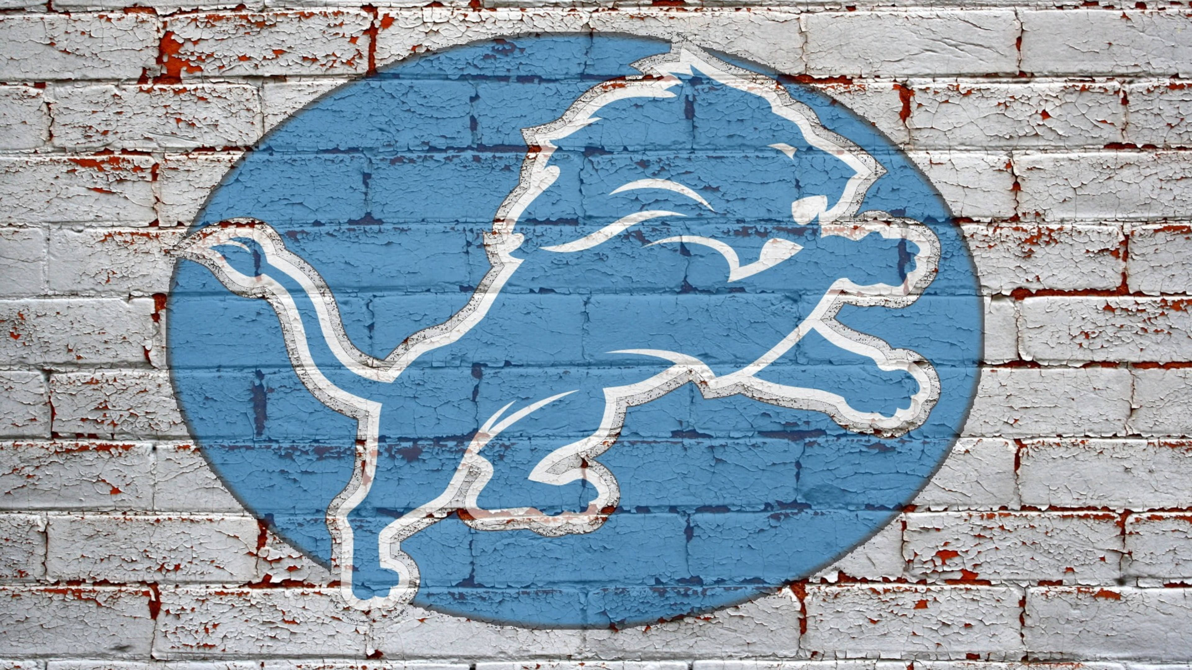 Detroit Lions, bricks logo, blue, 4K Desktop Wallpaper