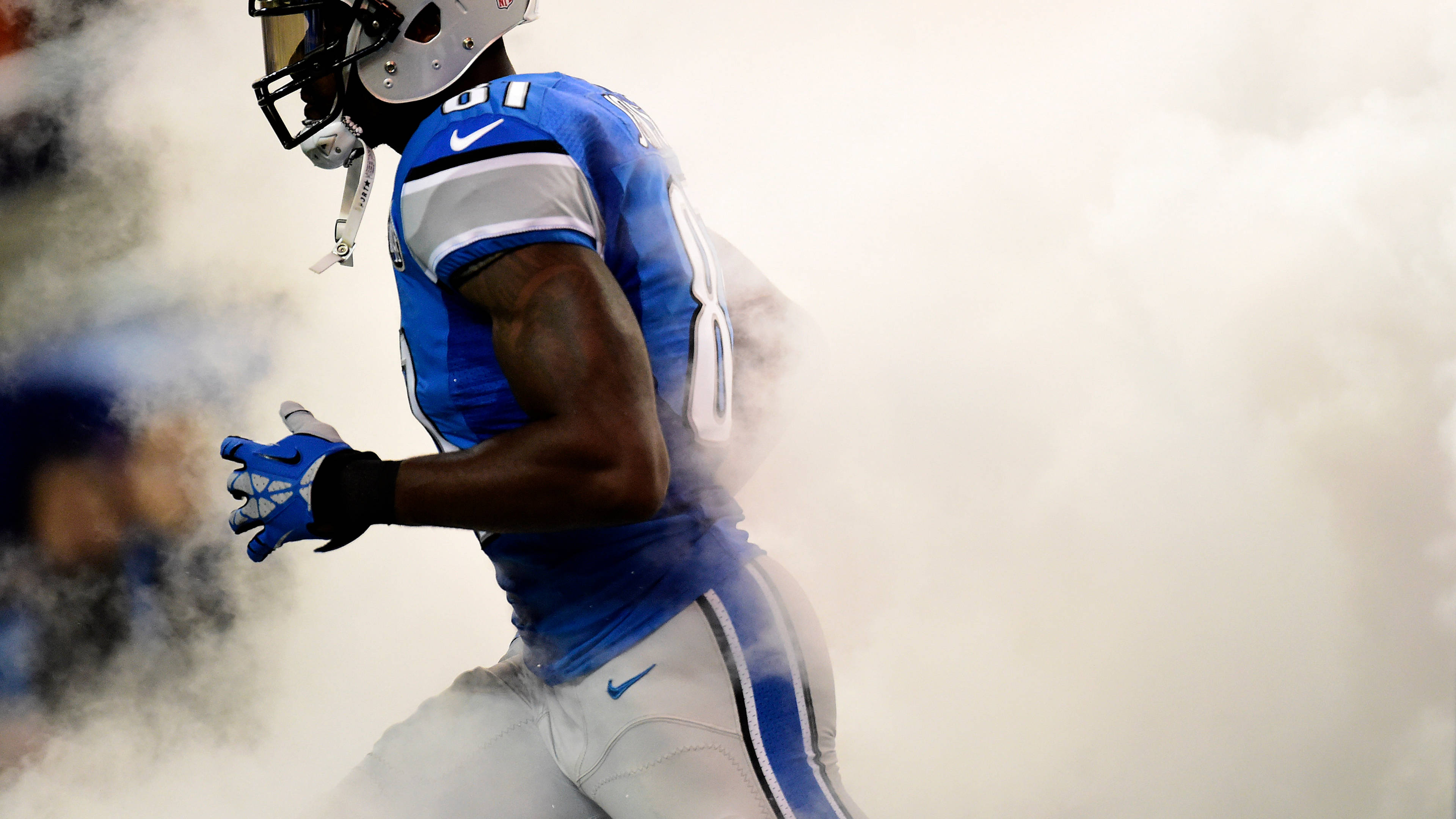 Detroit Lions, blue and silver uniform, smoke, 4K Desktop Wallpaper