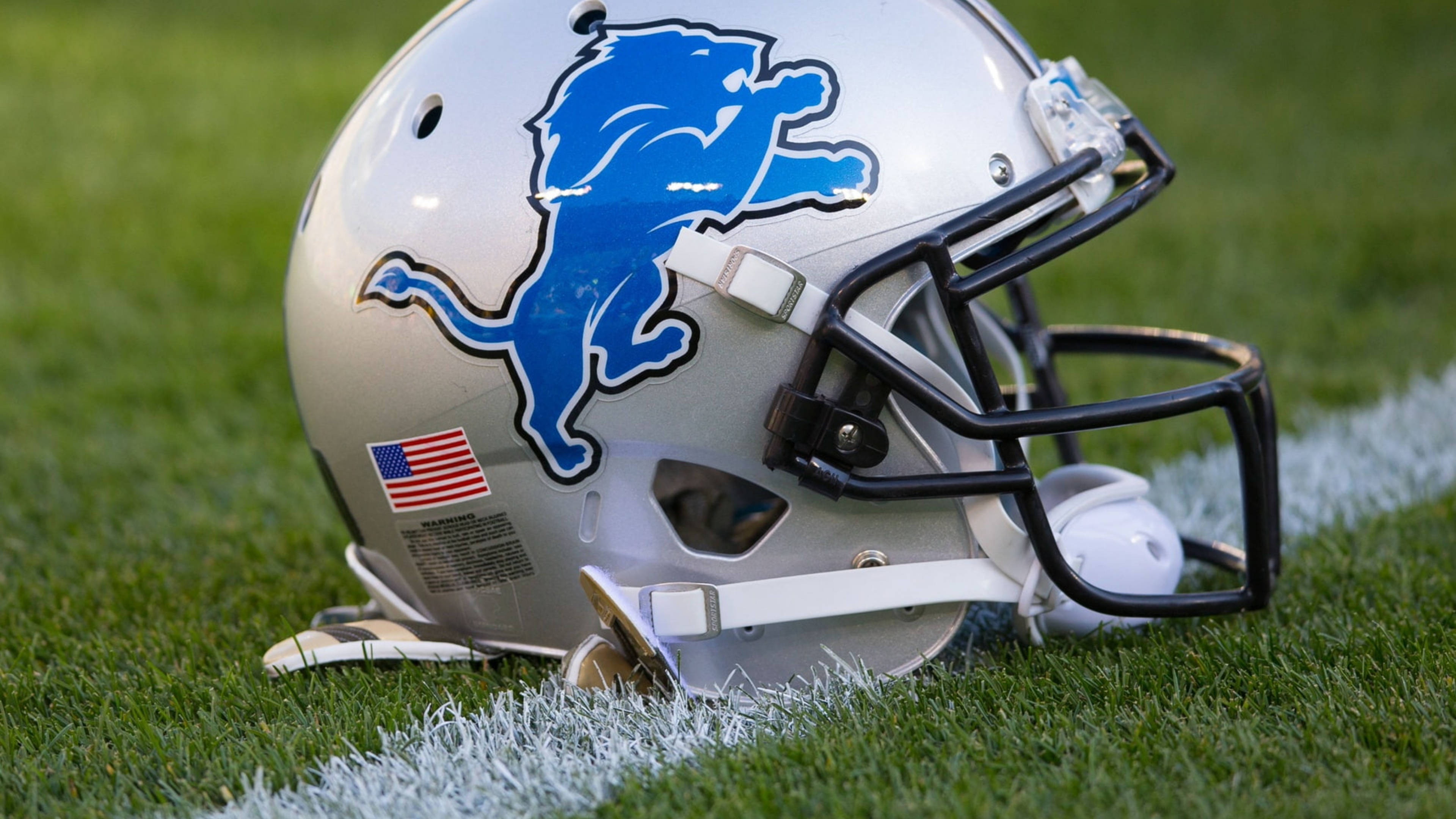 Detroit Lions, football helmet, vibrant green turf, 4K Desktop Wallpaper