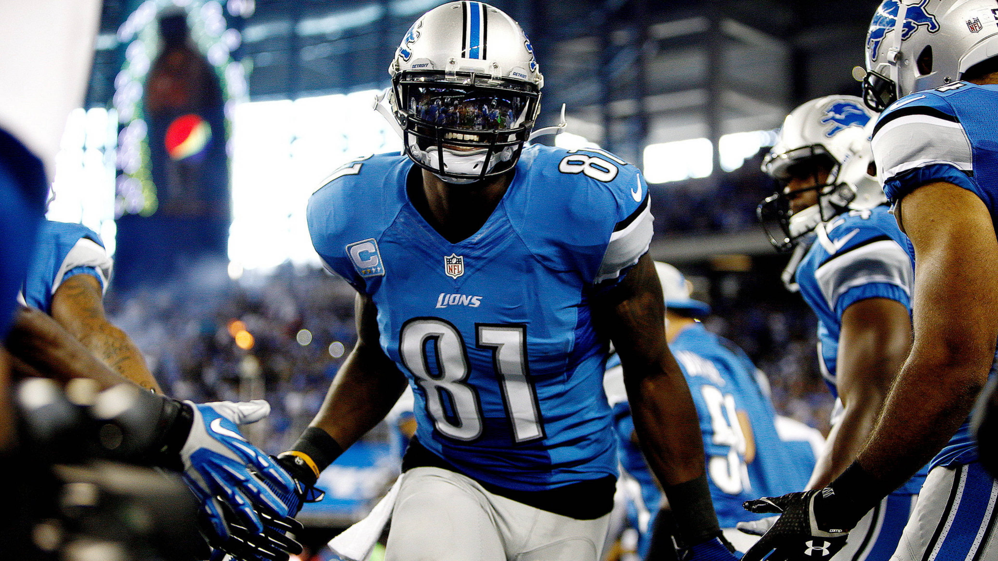 Detroit Lions, player no 81, blue jersey, 4K Desktop Wallpaper