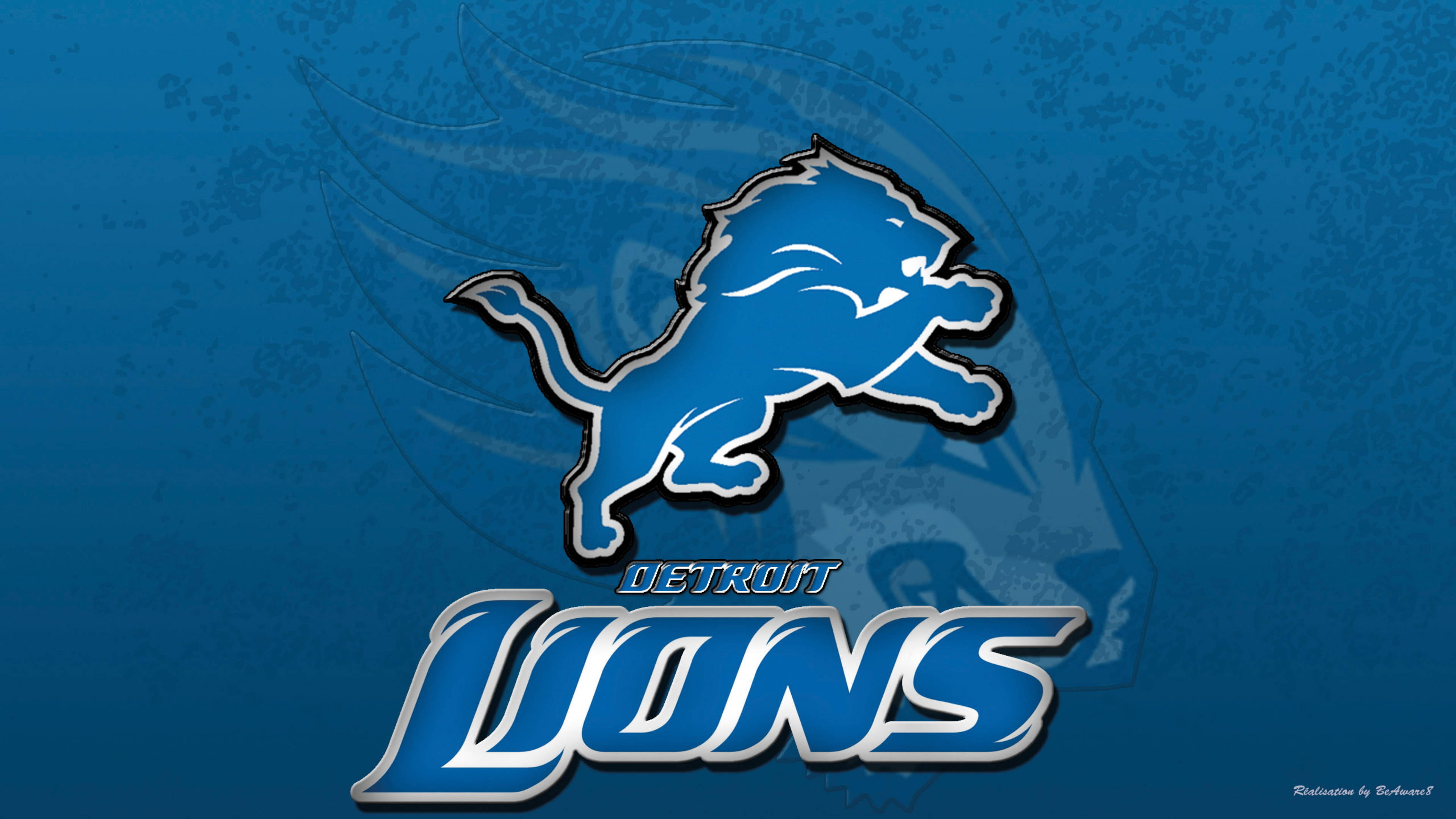 Detroit Lions, Cerulean Blue, leaping lion silhouette, 4K Desktop Wallpaper