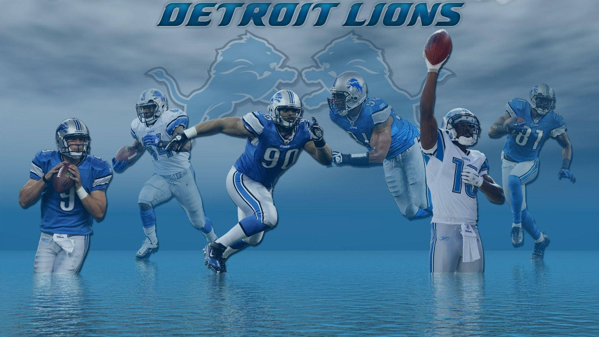 Detroit Lions, blue and silver uniforms, water, Full HD Desktop Wallpaper