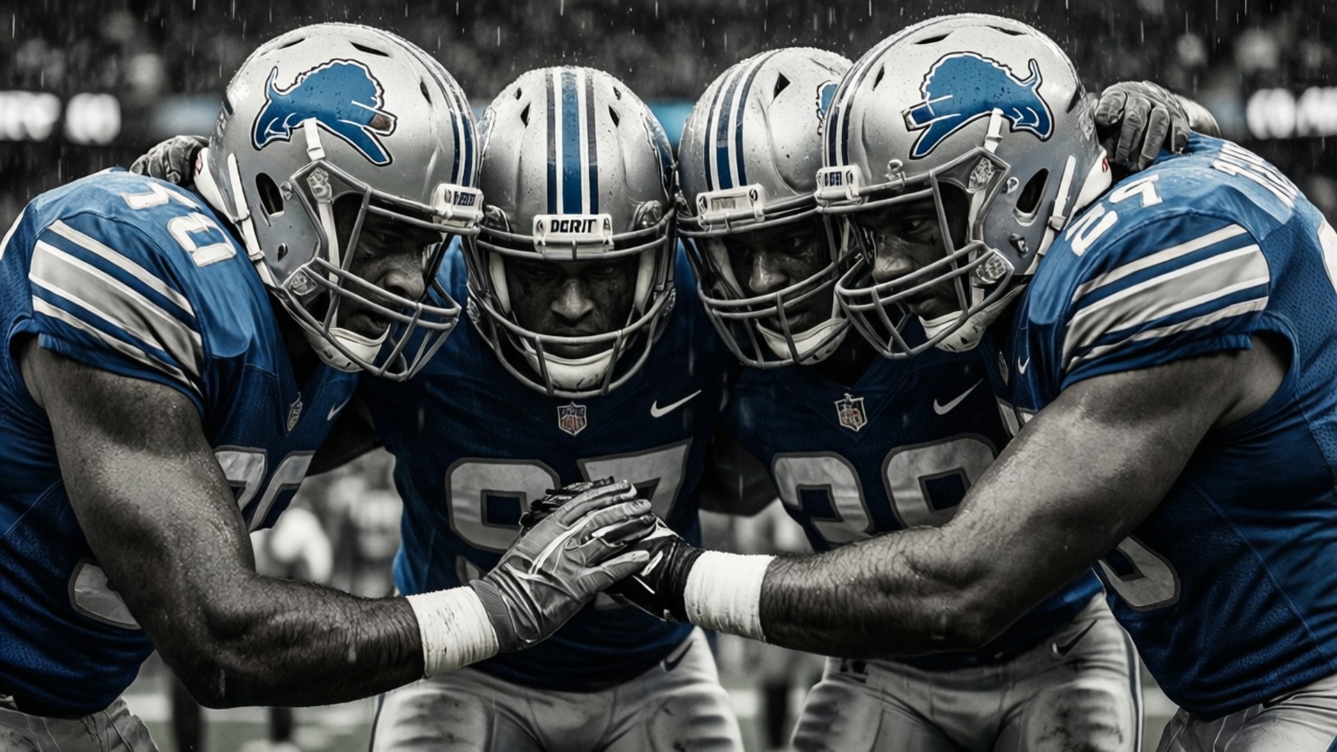 Detroit Lions, blue and silver gear, rain, Full HD Desktop Wallpaper