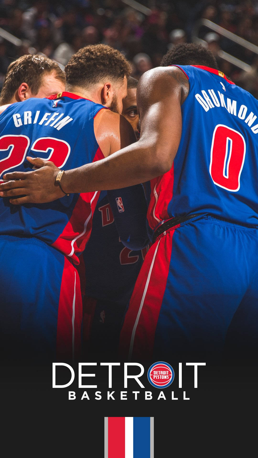 Detroit Pistons, blue and red uniforms, arena lights, Full HD Phone Wallpaper