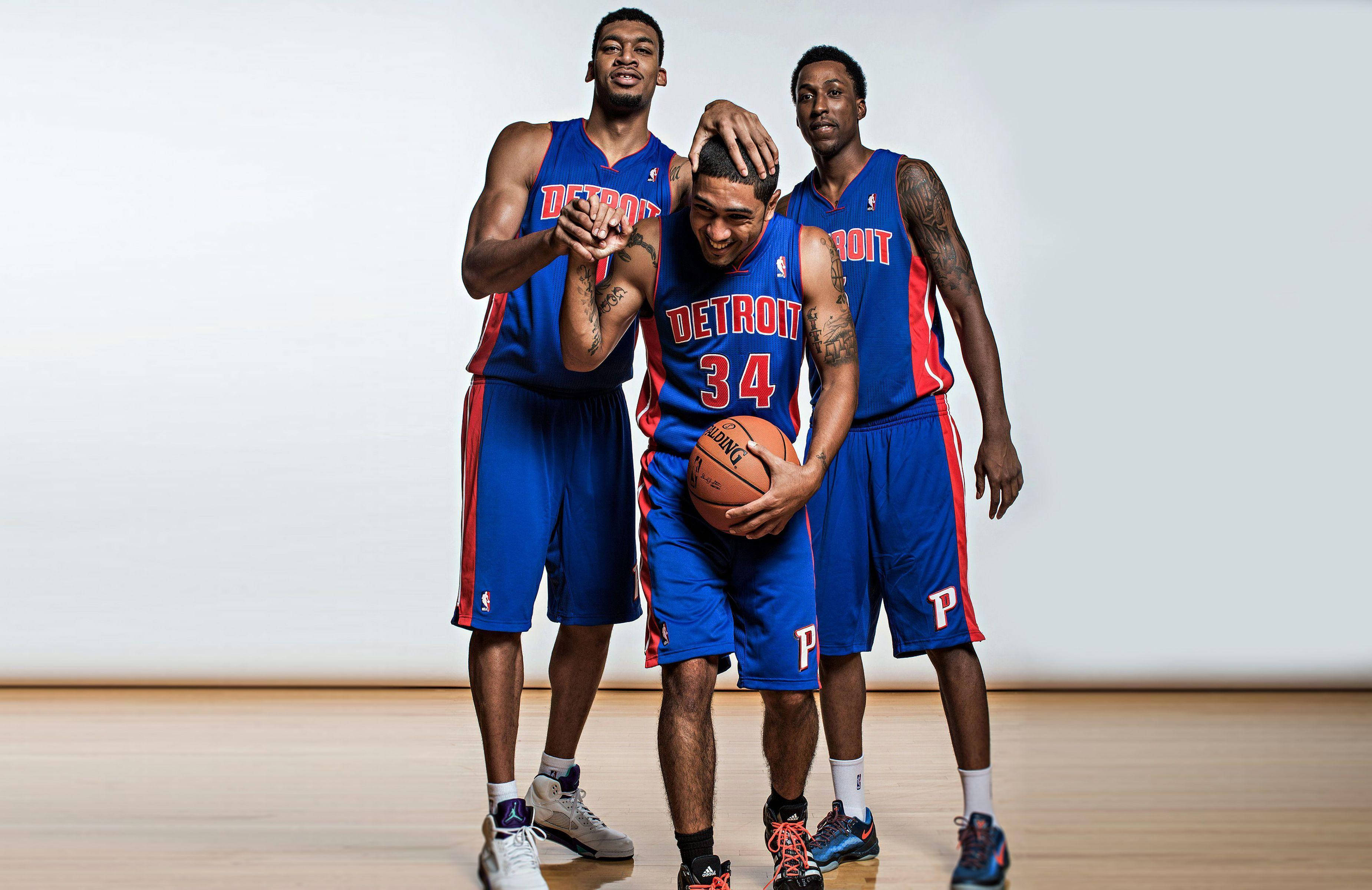 Detroit Pistons, basketball players, team uniforms, 2K Desktop Wallpaper
