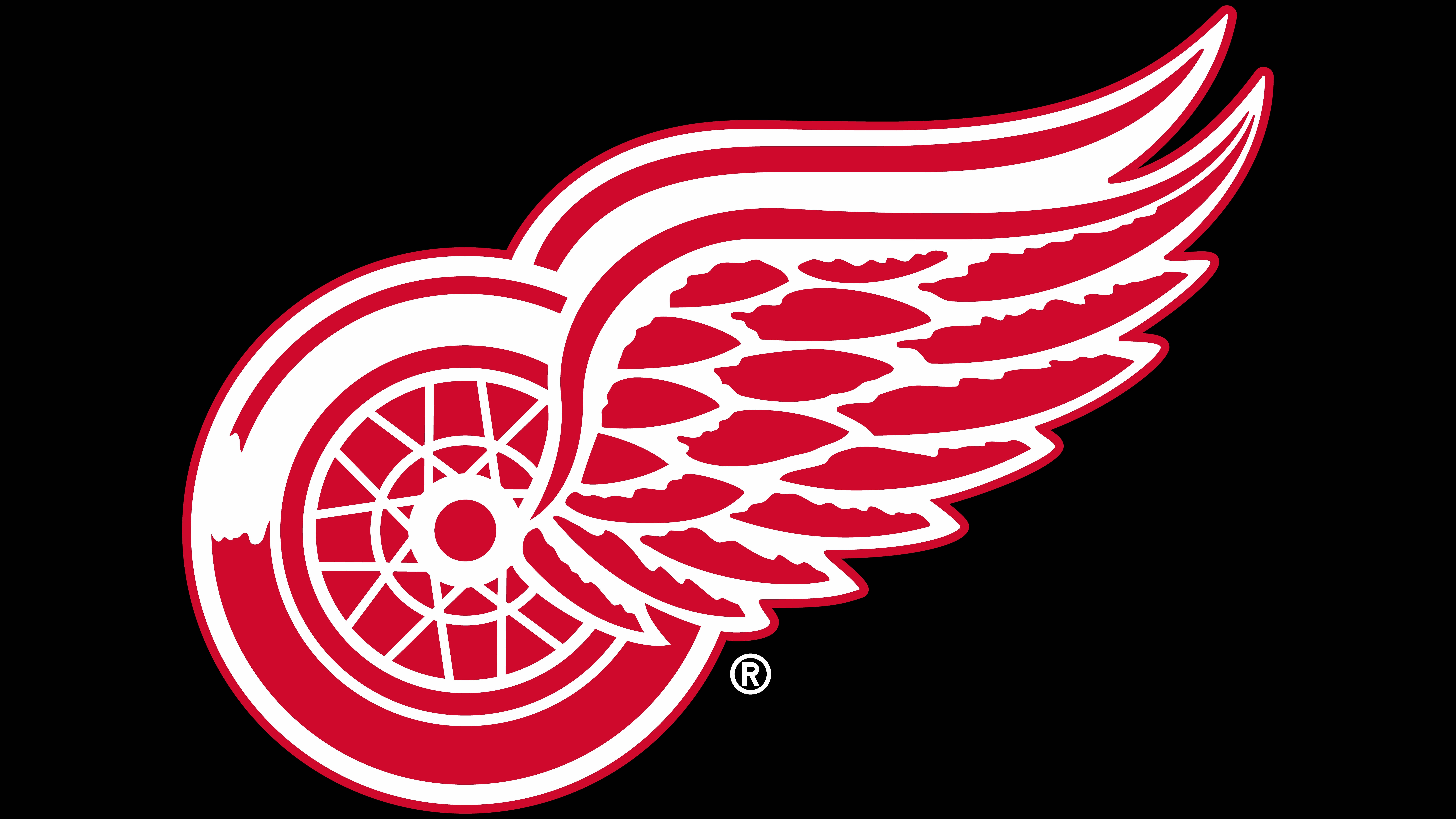 Detroit Red Wings, wheel emblem, red and white, 8K Desktop Wallpaper