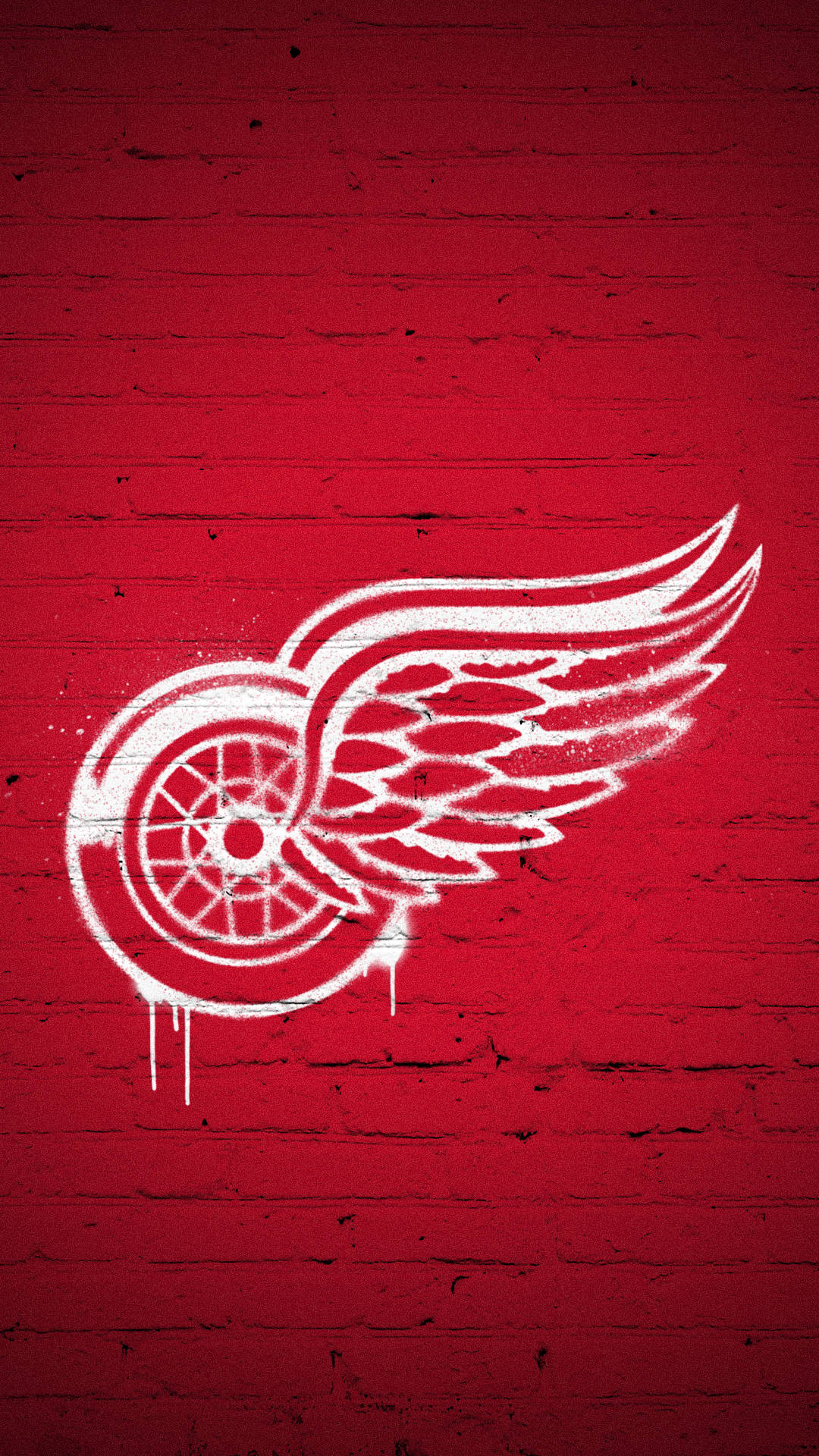 Detroit Red Wings, brick wall, white logo, Full HD Phone Wallpaper