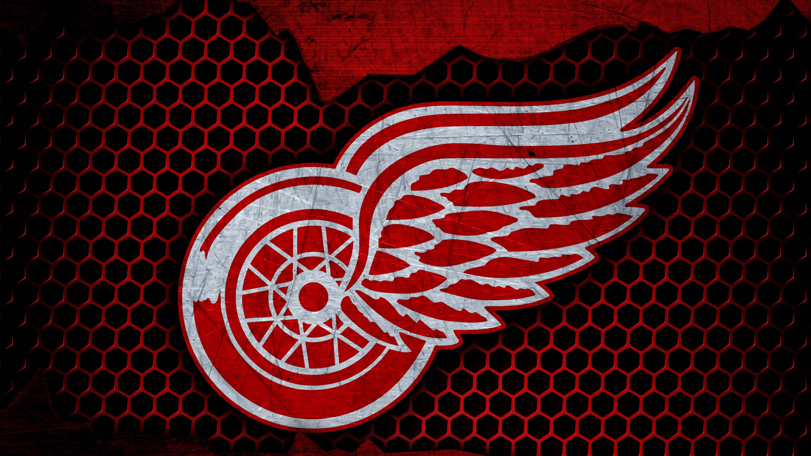Detroit Red Wings, dark metallic, red and white, 2K Desktop Wallpaper