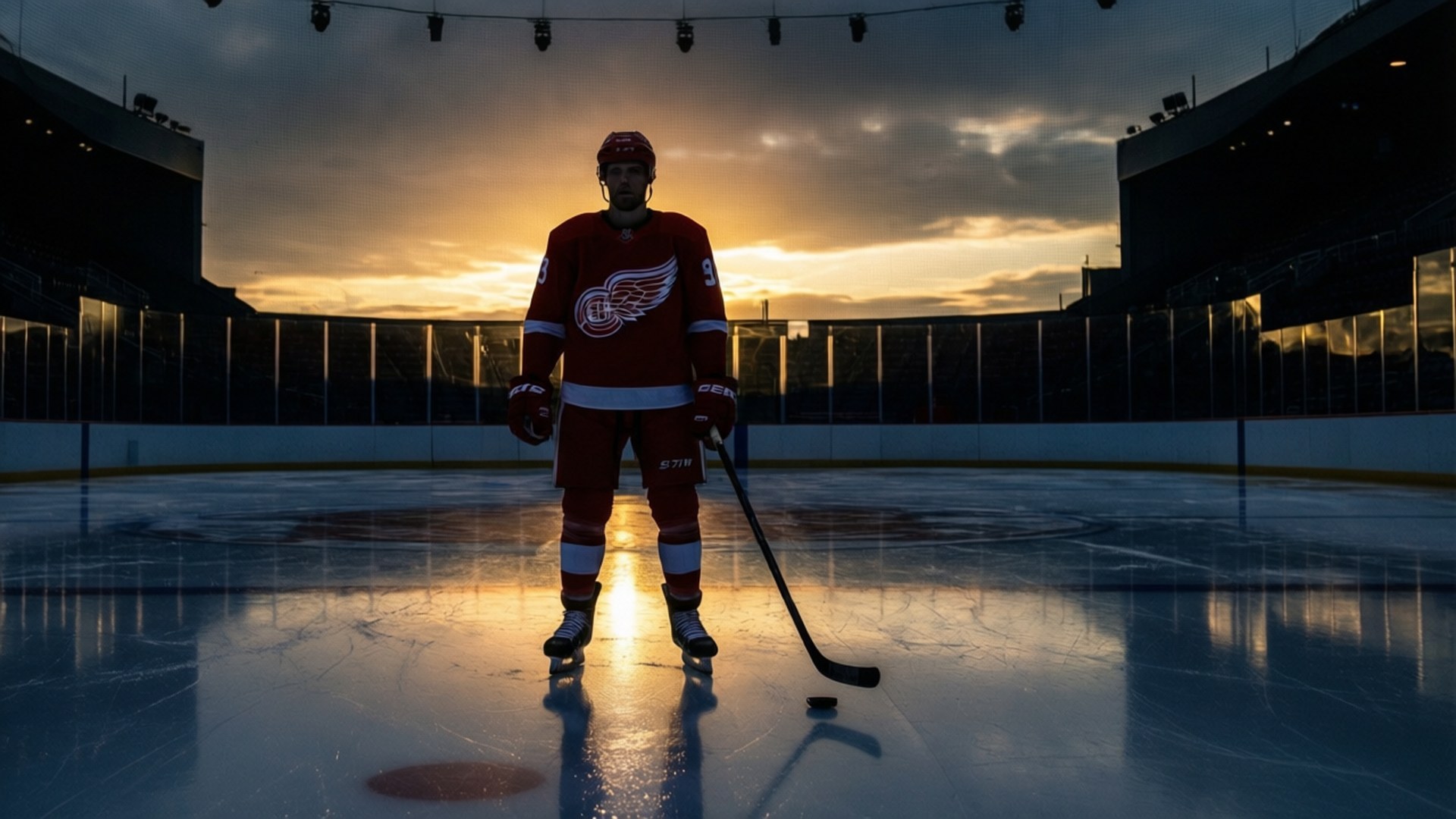 Detroit Red Wings, red uniform, ice rink, Full HD Desktop Wallpaper