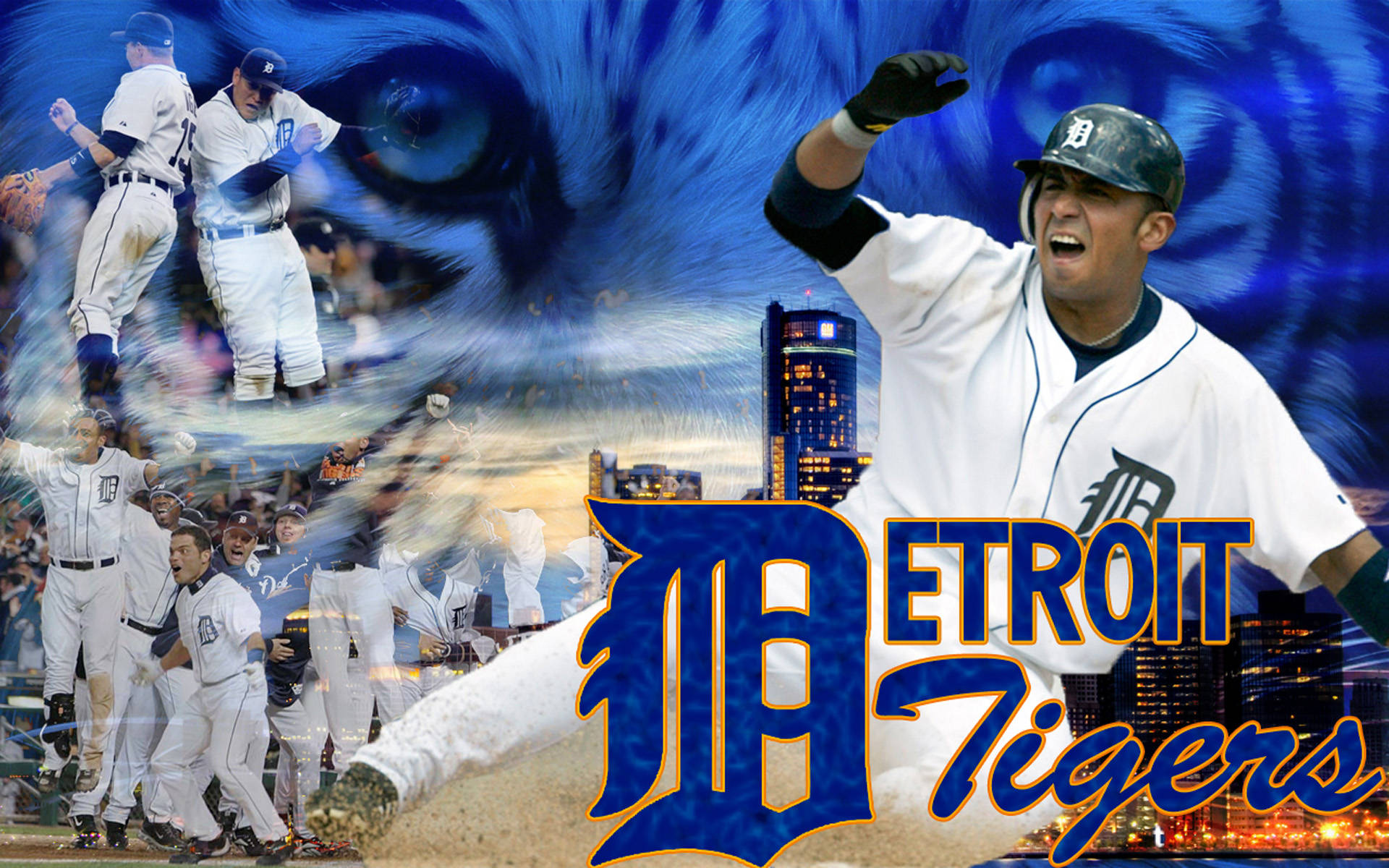 Detroit Tigers, roaring tiger, city skyline, Full HD Desktop Wallpaper