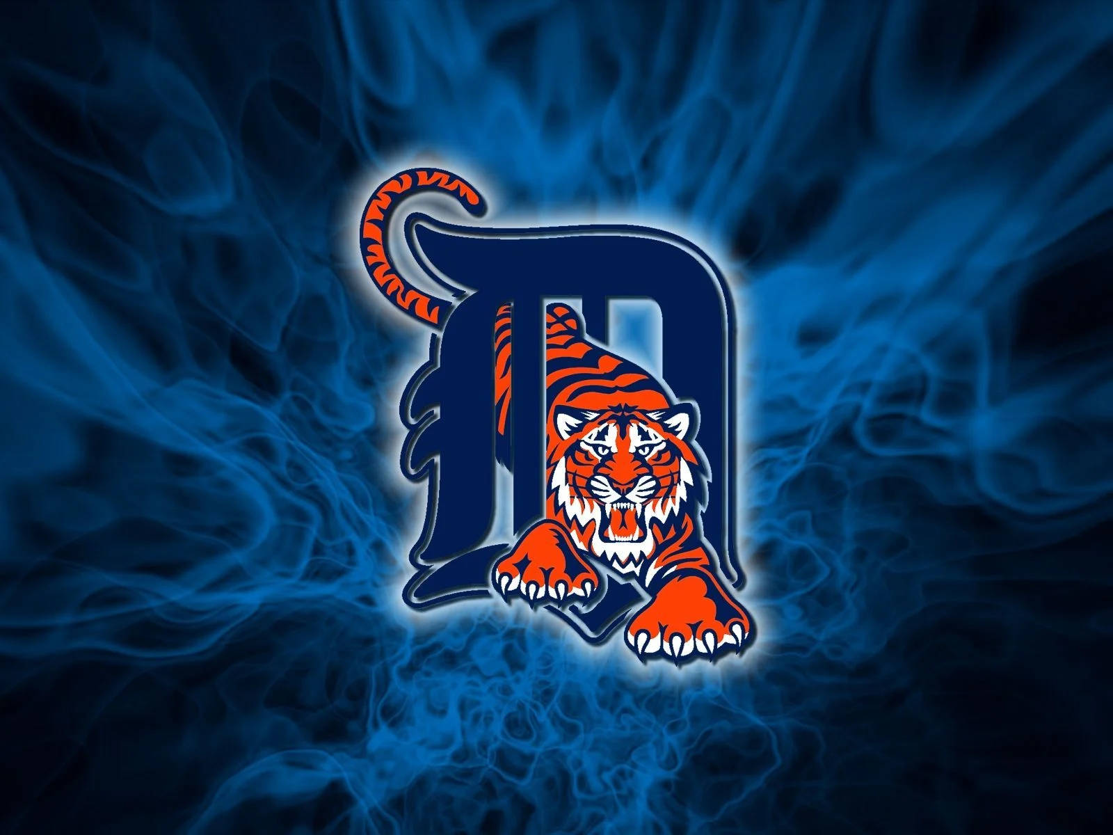 Detroit Tigers, flaming blue logo, orange tiger, HD Desktop Wallpaper
