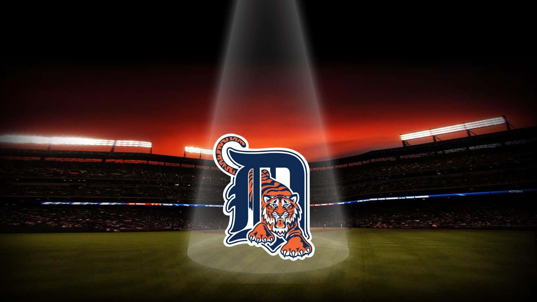 Detroit Tigers logo, baseball field, dusk, HD Desktop Wallpaper