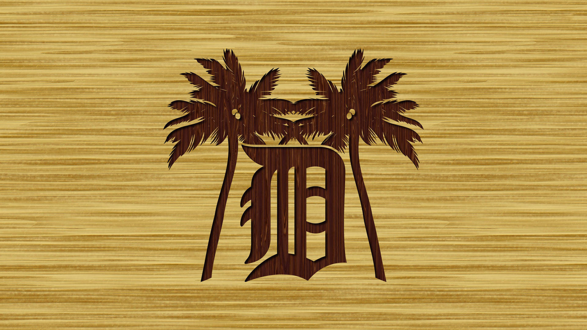 Detroit Tigers, wooden brown logo, palm trees, Full HD Desktop Wallpaper