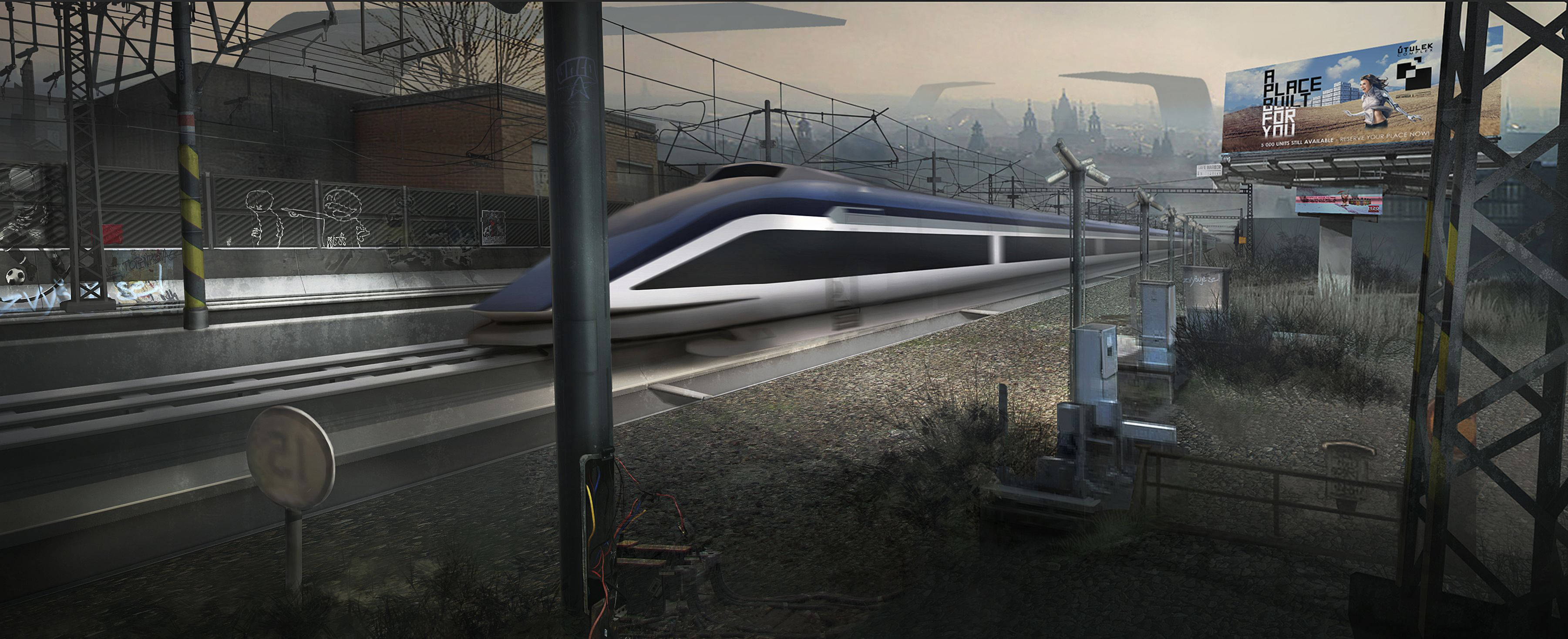 Deus Ex Mankind Divided, silver, bullet train, 2K Desktop Wallpaper