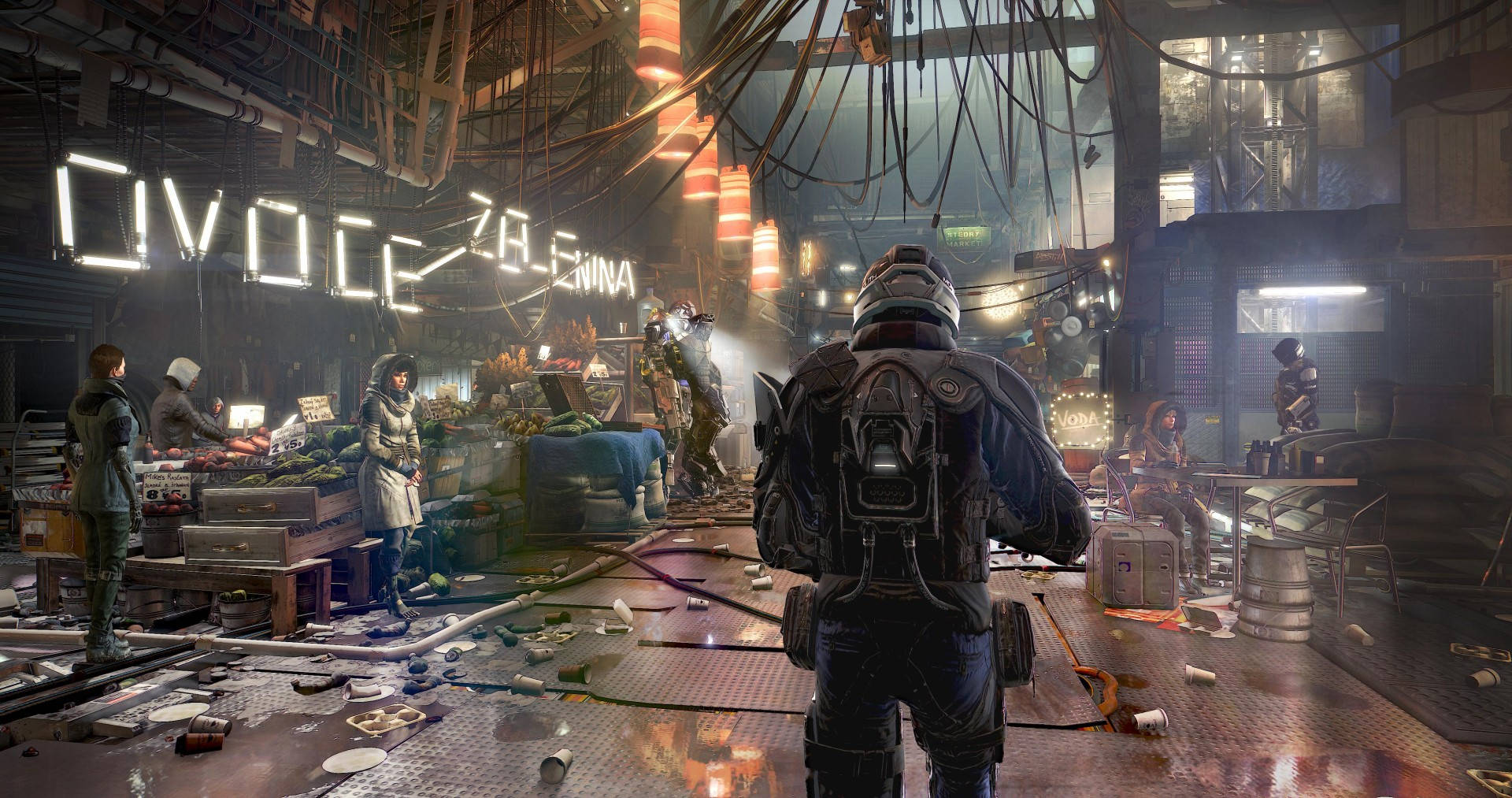 Deus Ex Mankind Divided, police, neon-lit, Full HD Desktop Wallpaper